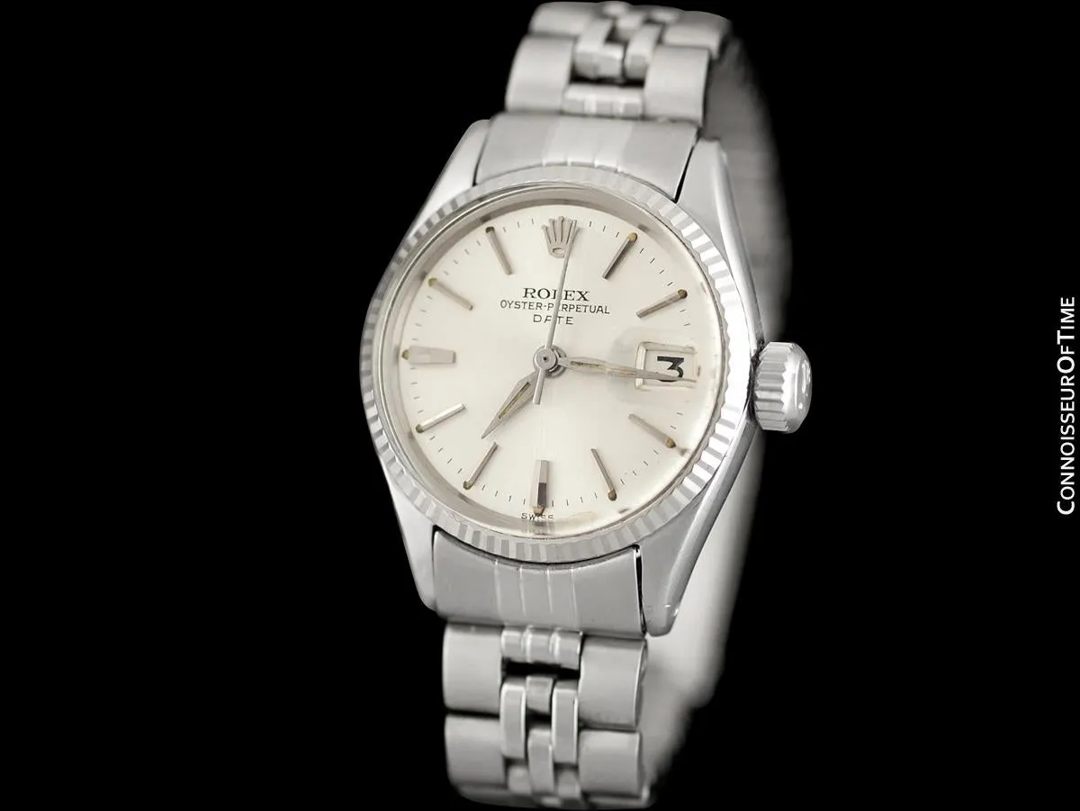 1963 Rolex Classic Vintage Ladies Date Datejust Watch, Silver Dial - Stainless Steel & 18K White Gold