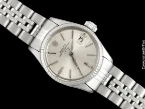1963 Rolex Classic Vintage Ladies Date Datejust Watch, Silver Dial - Stainless Steel & 18K White Gold