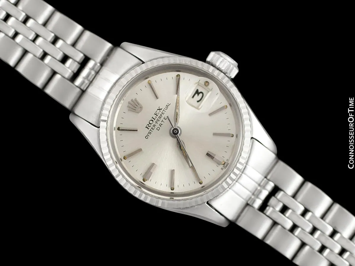 1963 Rolex Classic Vintage Ladies Date Datejust Watch, Silver Dial - Stainless Steel & 18K White Gold