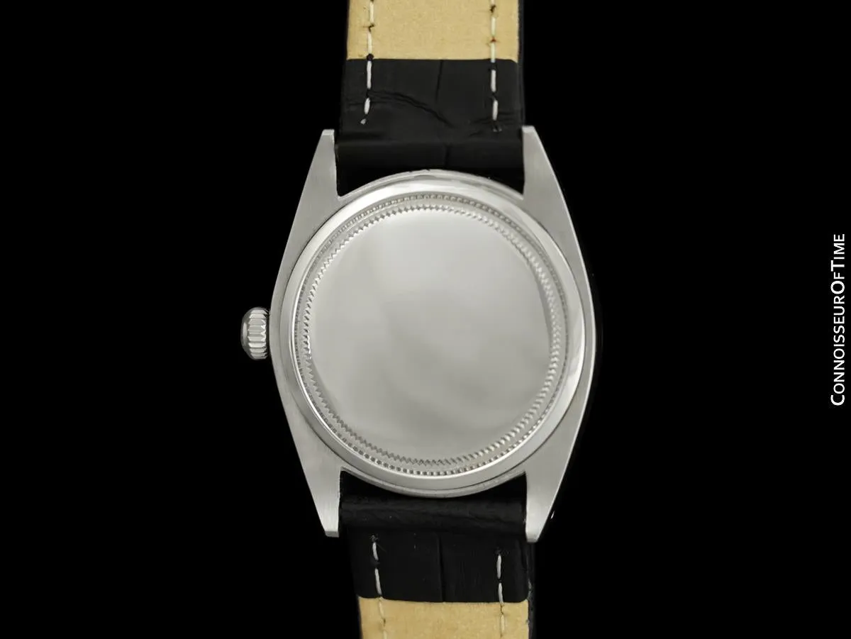1968 Rolex Oysterdate Vintage Mens Black Dial Watch with Date - Stainless Steel