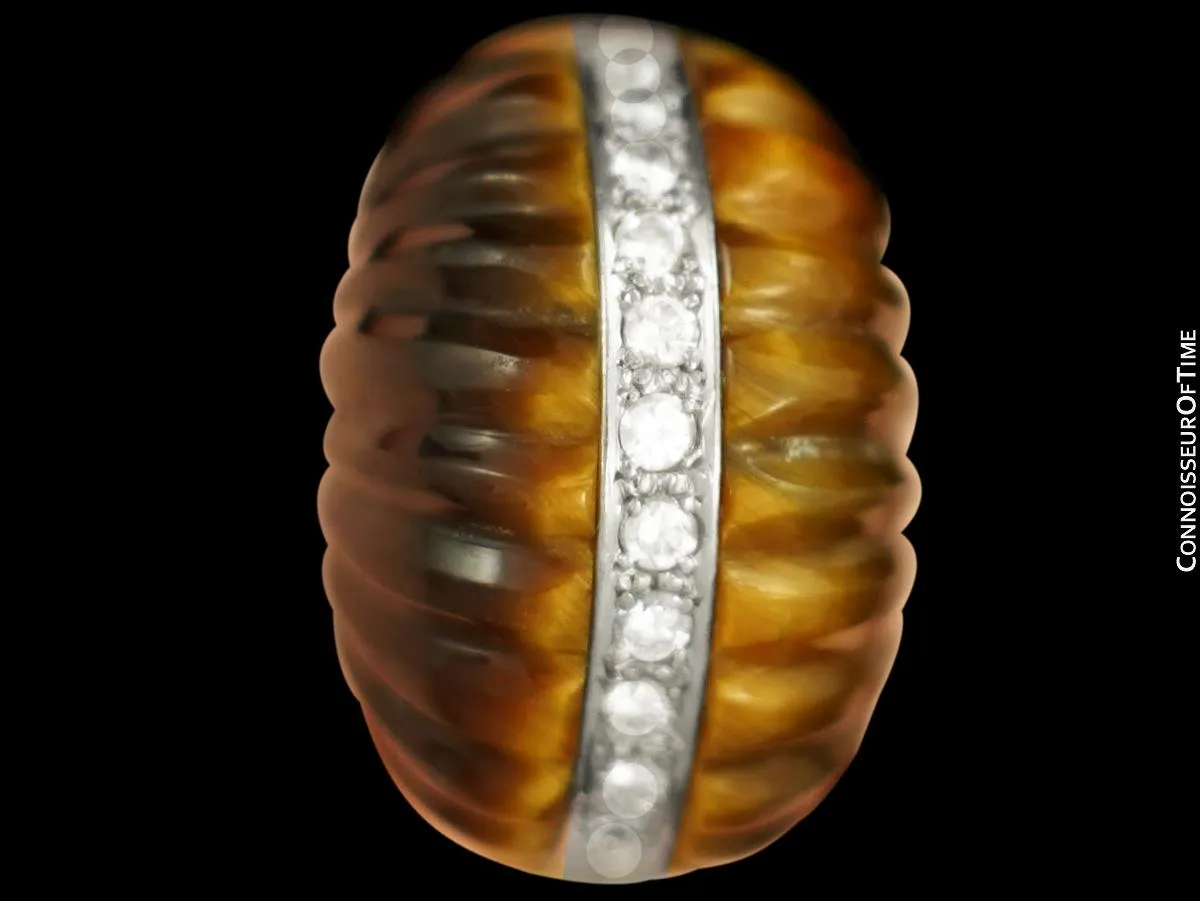 1970 Piaget Ladies Vintage Tiger Eye 18K Gold & Factory Piaget Diamond Watch & Ring - Boxes & Papers