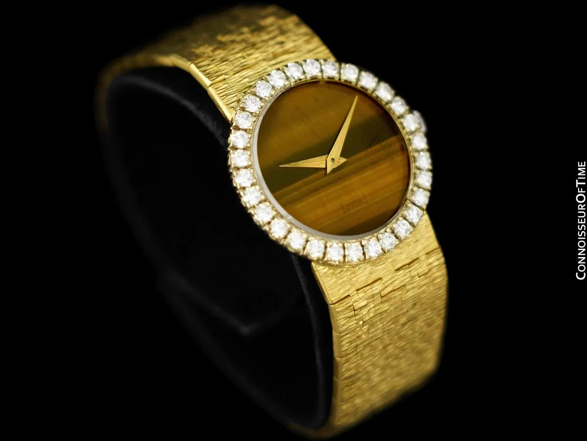 1970 Piaget Ladies Vintage Tiger Eye 18K Gold & Factory Piaget Diamond Watch & Ring - Boxes & Papers