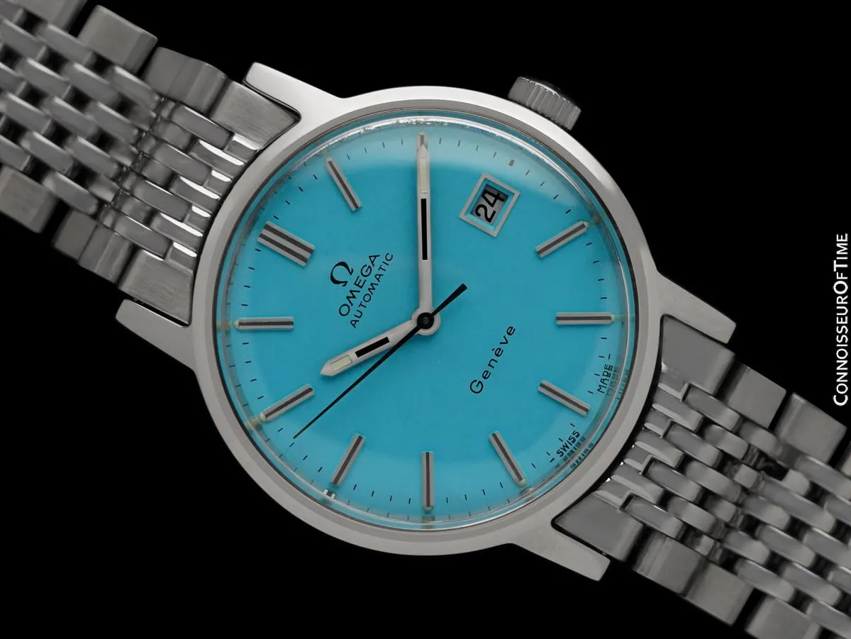 1973 Omega Geneve Vintage Mens Automatic Watch with Quick-Setting Date - Stainless Steel