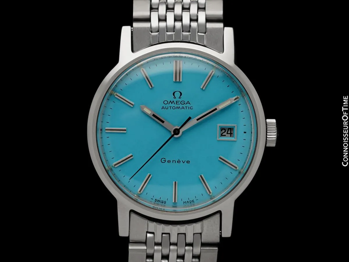 1973 Omega Geneve Vintage Mens Automatic Watch with Quick-Setting Date - Stainless Steel
