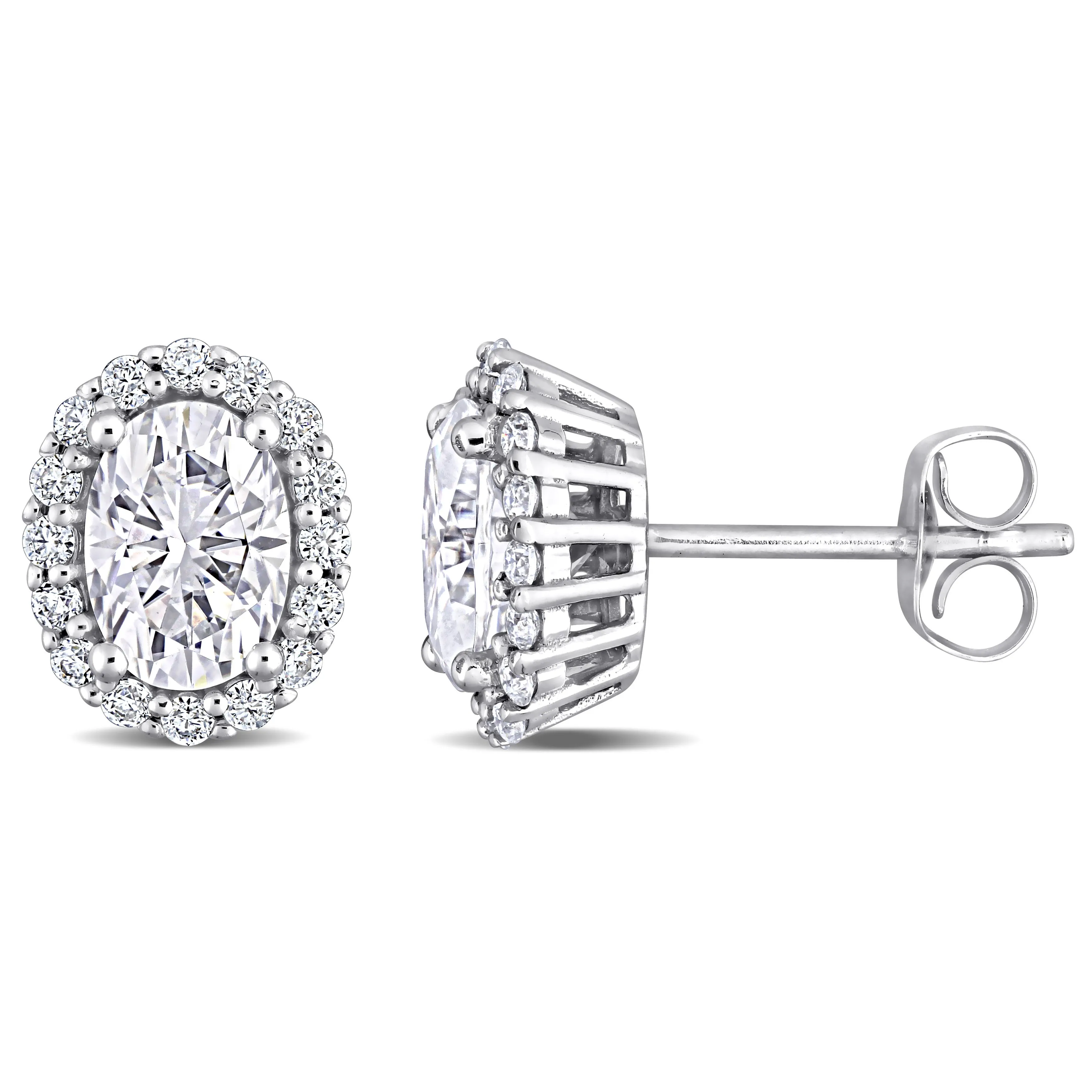 2 1/3 CT TGW Oval Halo Moissanite Stud10K White Gold