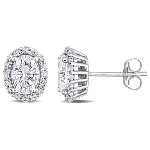 2 1/3 CT TGW Oval Halo Moissanite Stud10K White Gold