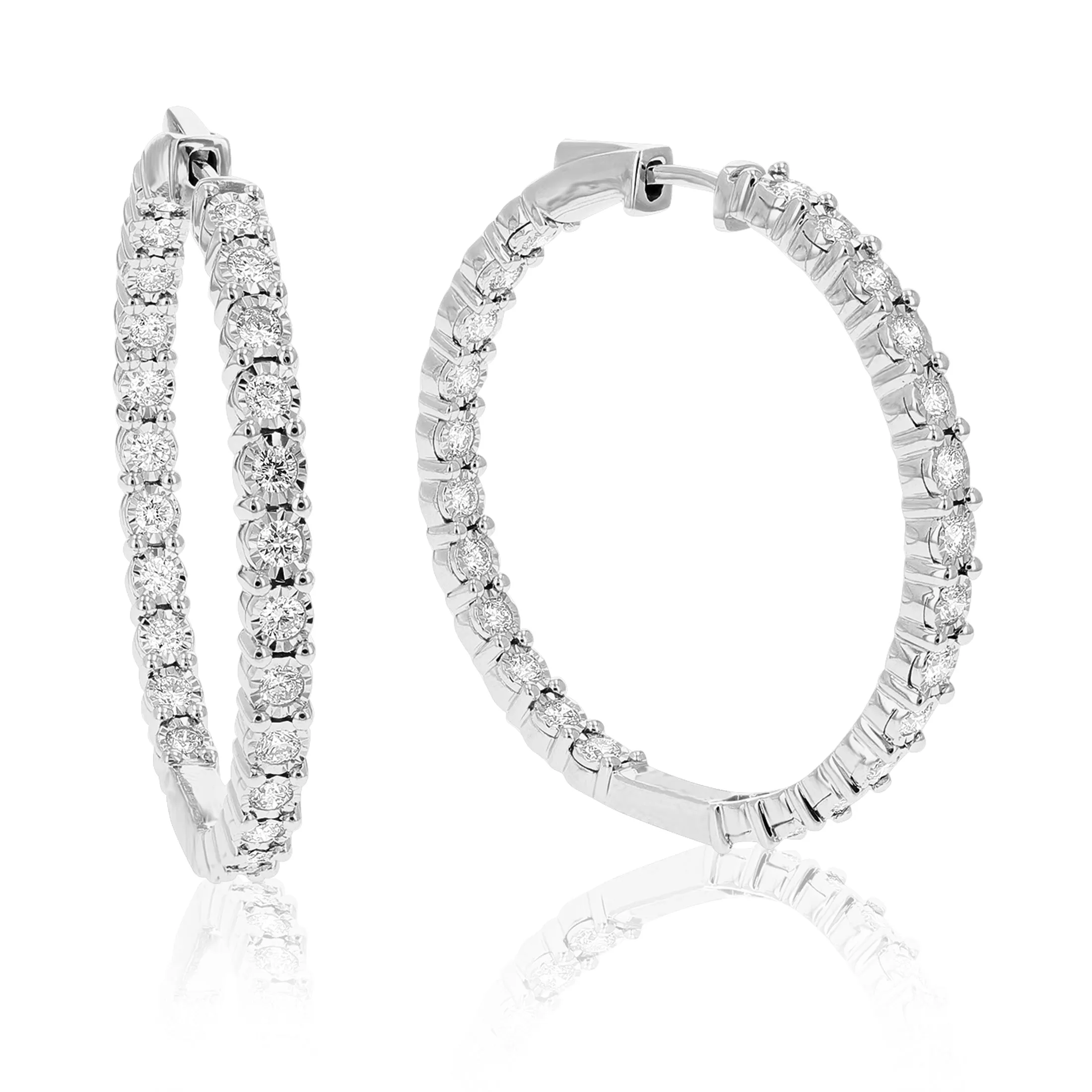 2 cttw Lab Grown Diamond Inside Out Hoop Earrings Sterling Silver
