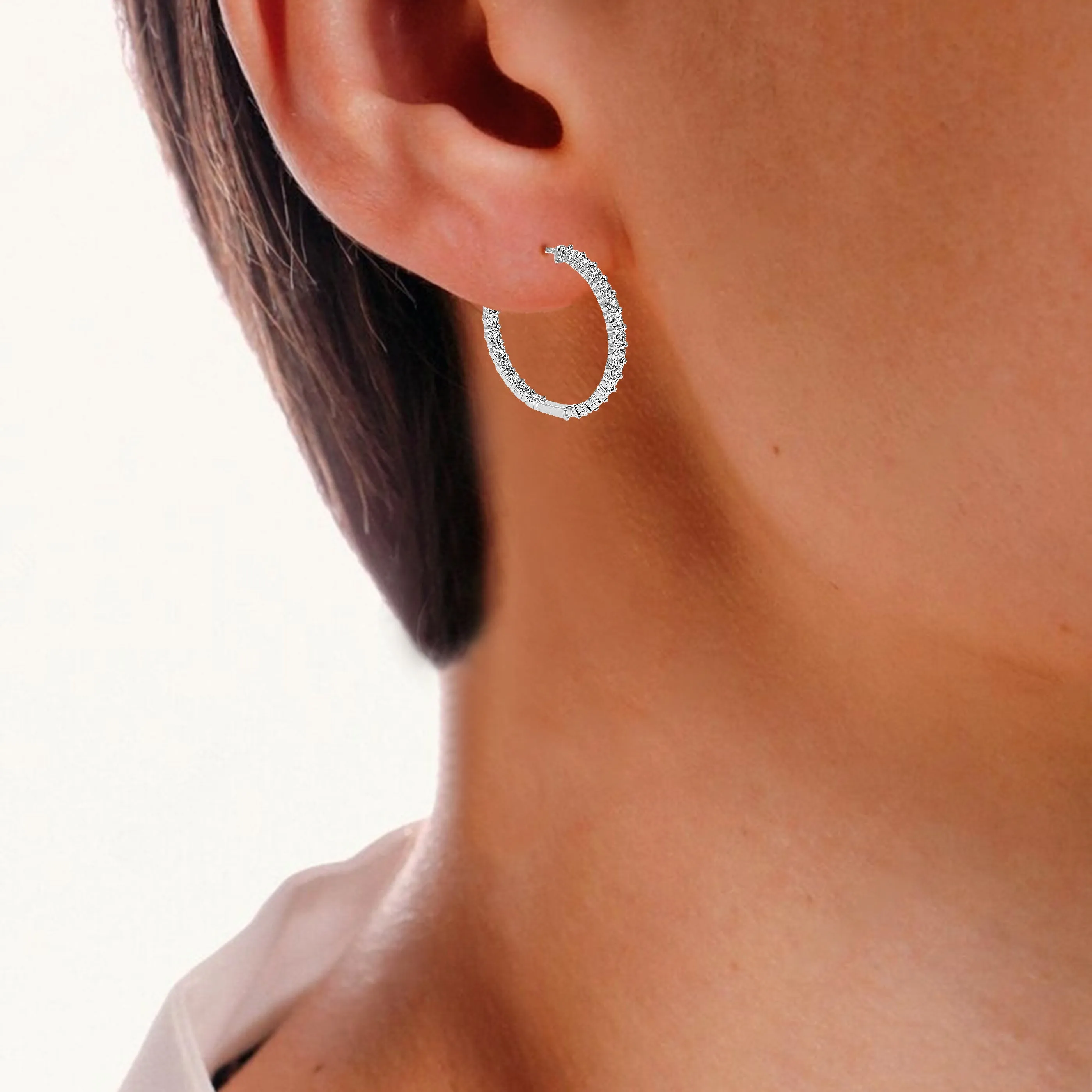 2 cttw Lab Grown Diamond Inside Out Hoop Earrings Sterling Silver