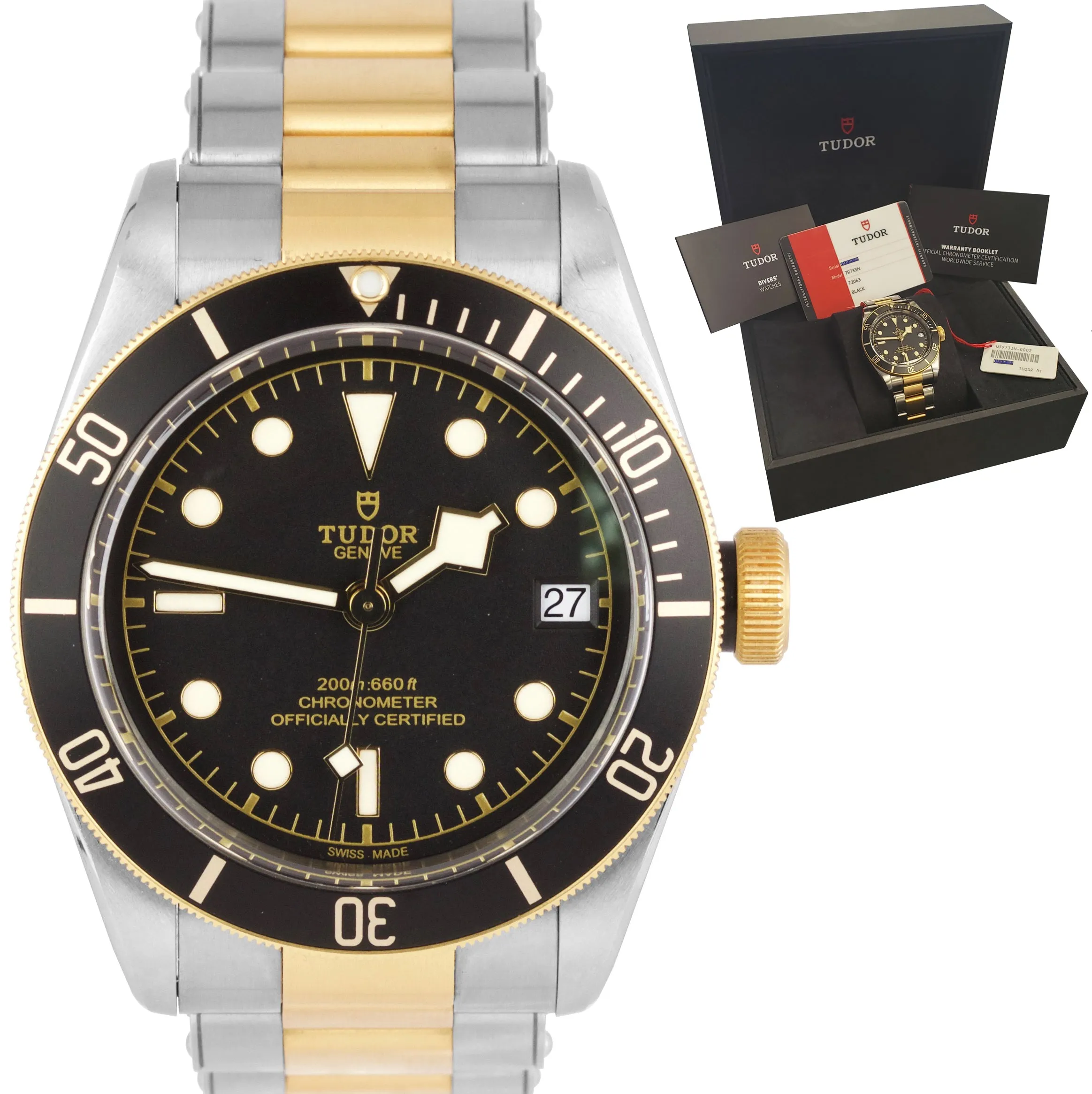 2019 Tudor Black Bay Heritage Two-Tone Stainless Black 41mm Watch 79733N B P SET