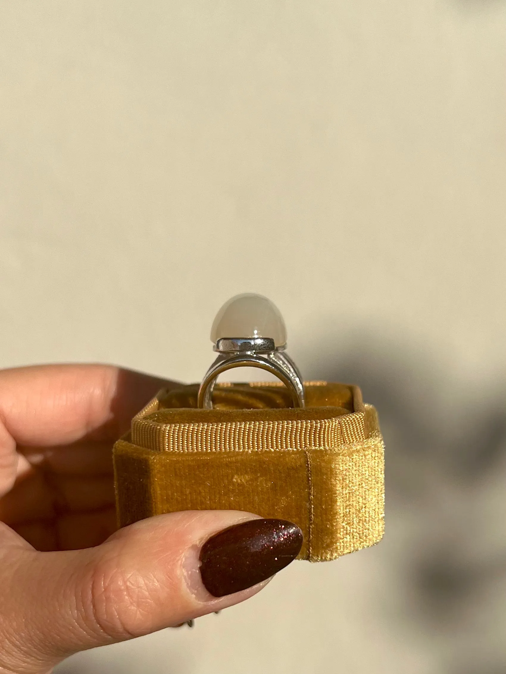 28 Carats Chatoyant Cat Eye’s White Moonstone Silver Ring