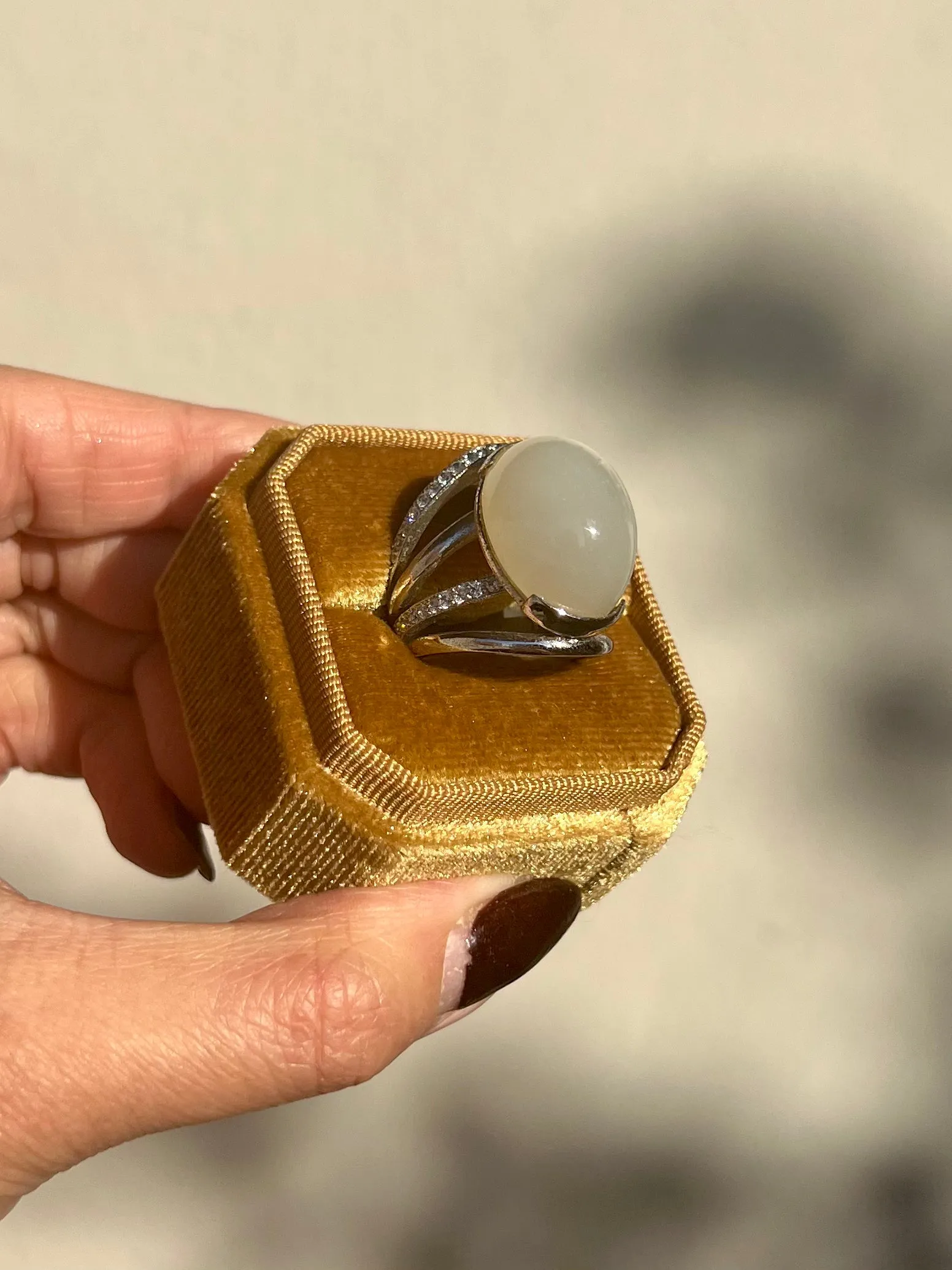 28 Carats Chatoyant Cat Eye’s White Moonstone Silver Ring