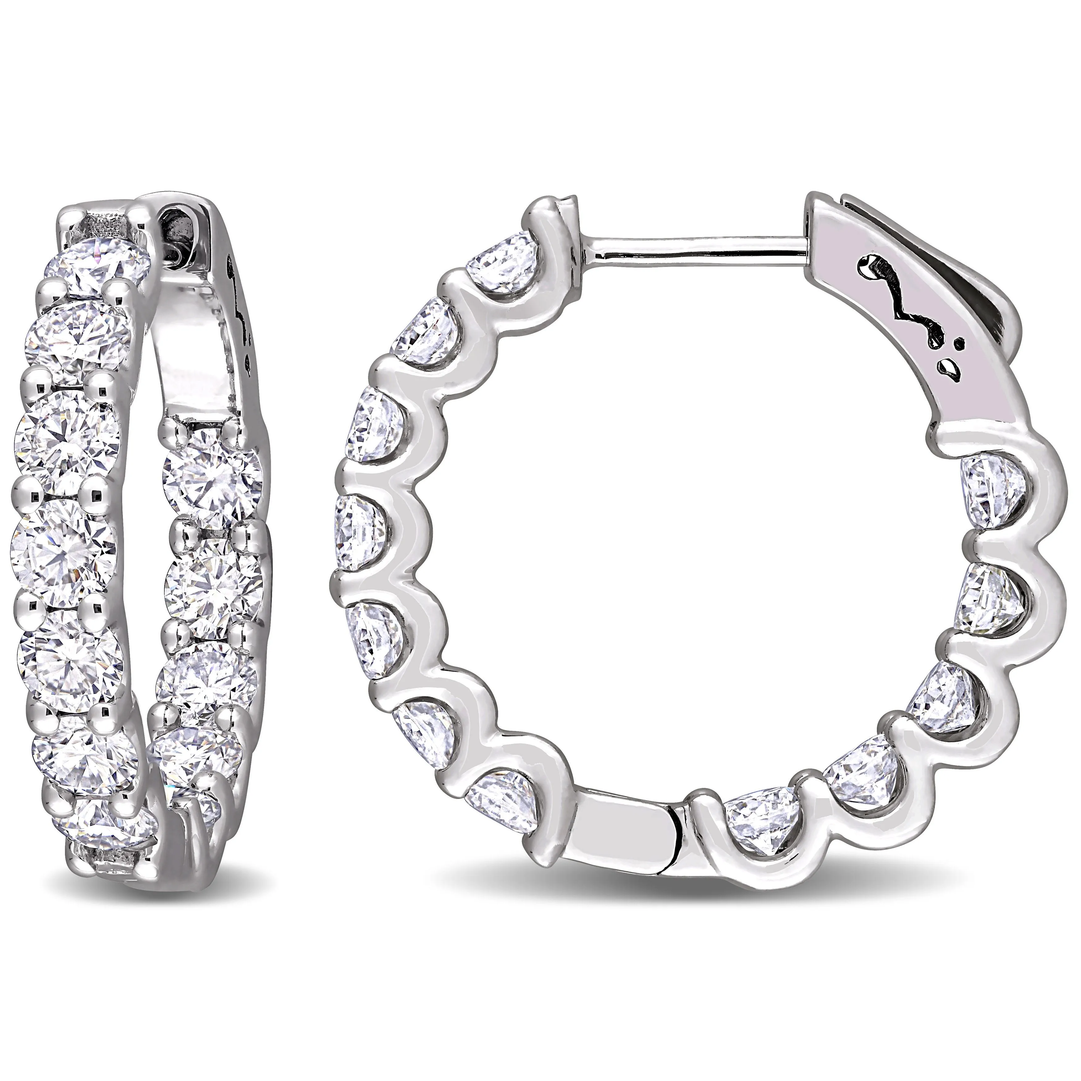 3 1/4 CT TW Moissanite Hoop Earrings 10k White Gold