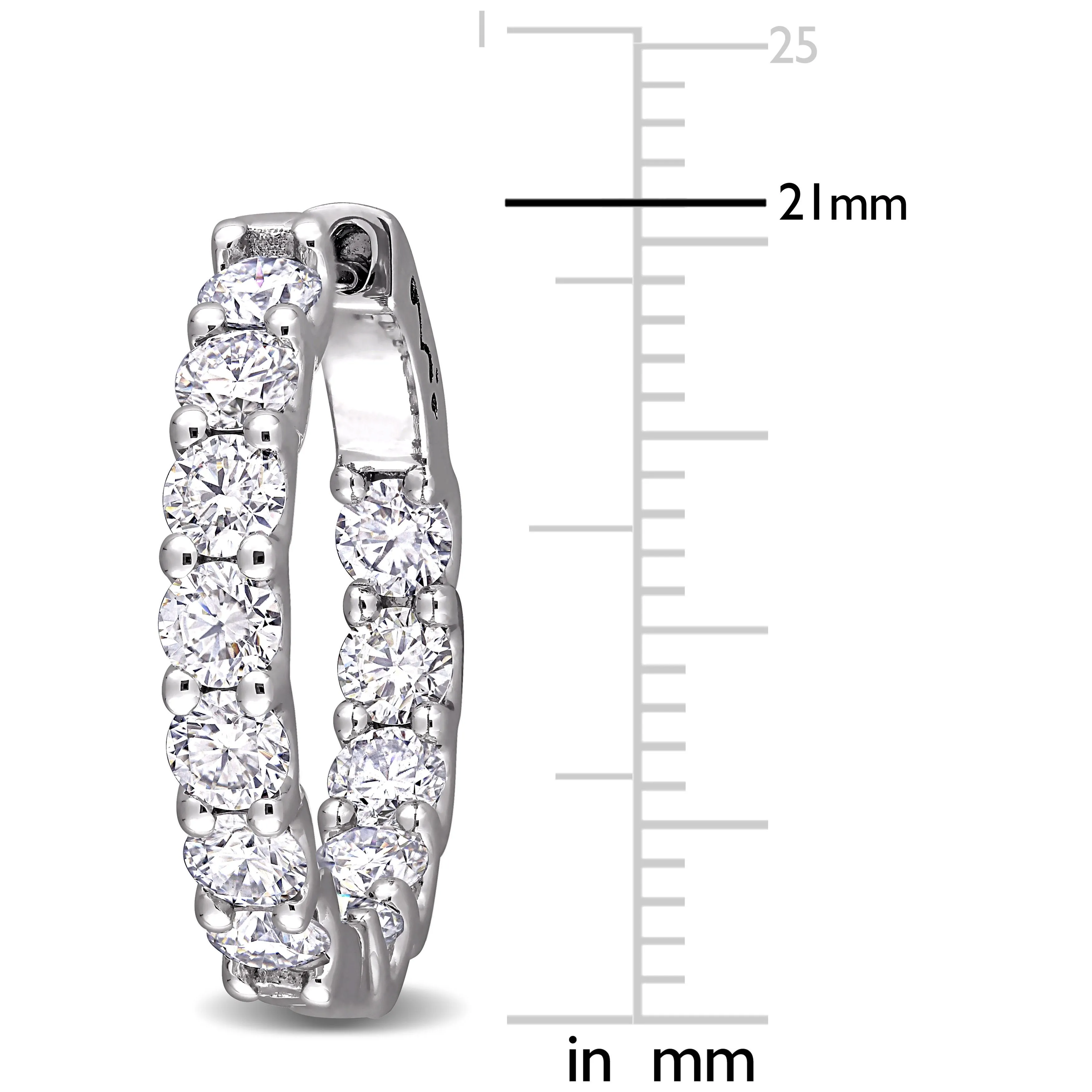 3 1/4 CT TW Moissanite Hoop Earrings 10k White Gold