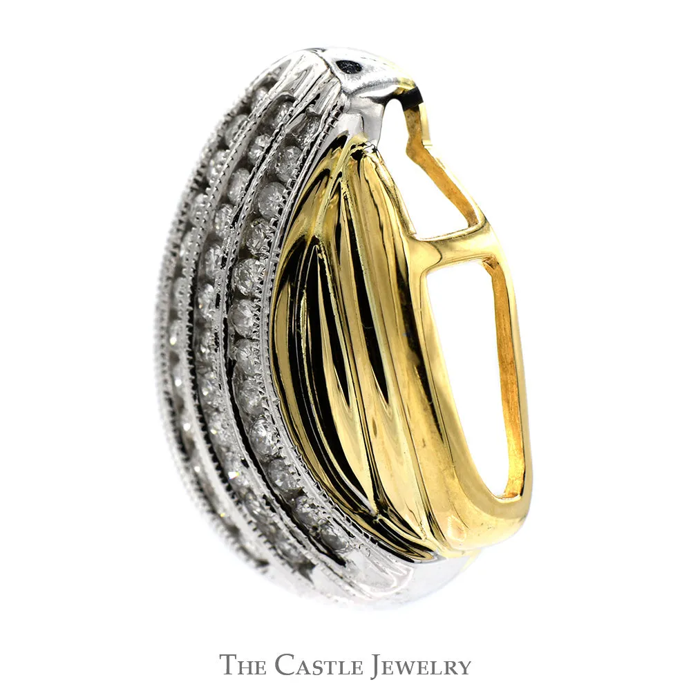 3 Row Swirled Diamond Cluster Slide Pendant in 14k White and Yellow Gold