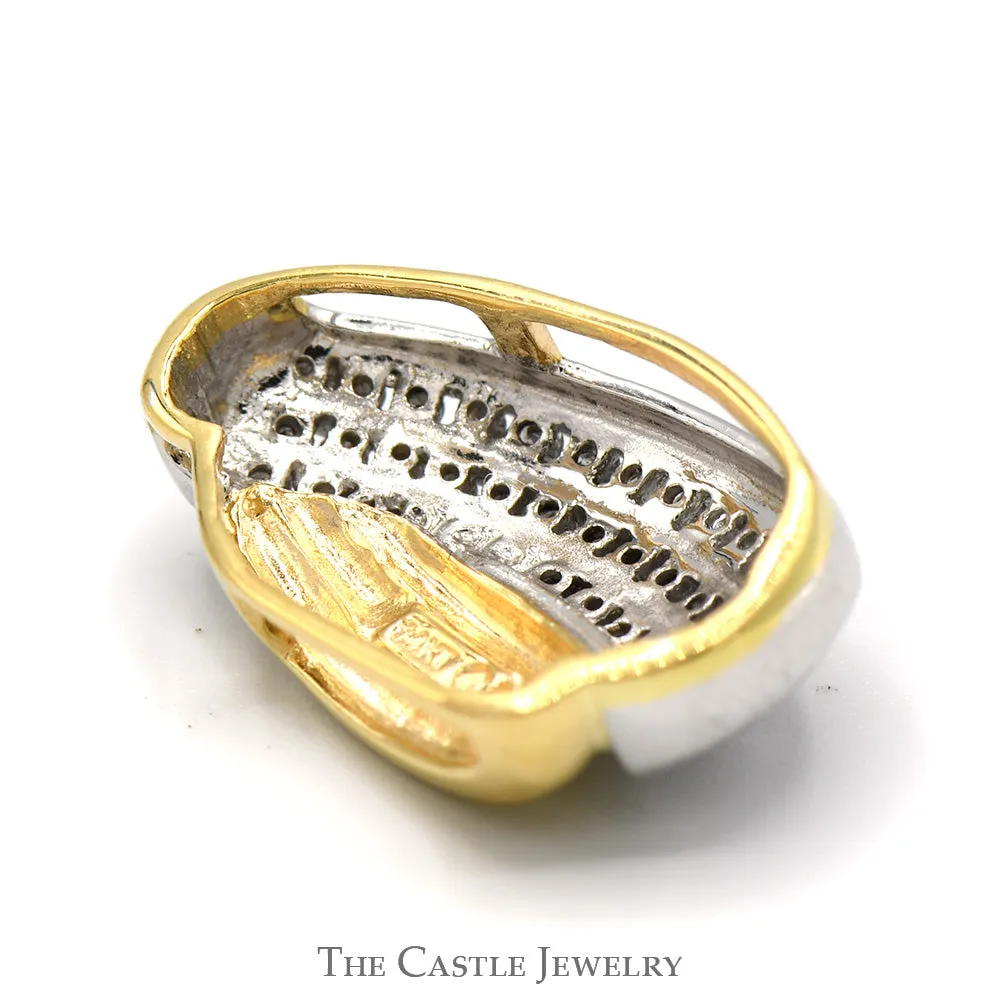 3 Row Swirled Diamond Cluster Slide Pendant in 14k White and Yellow Gold