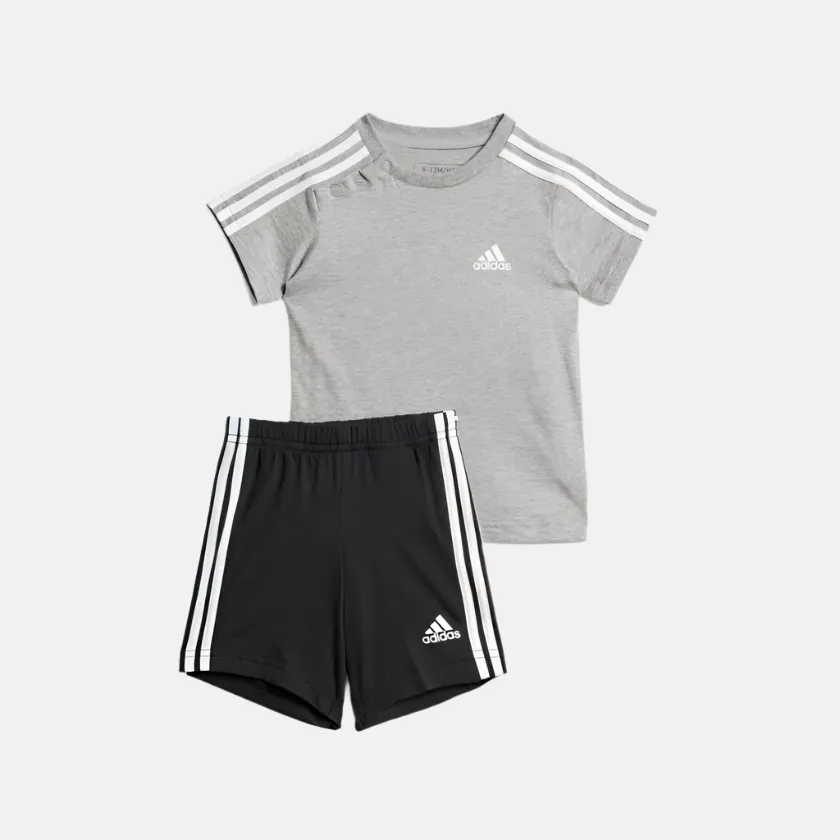 Adidas Essentials Sports Kids Unisex T-shirt and Shorts Set (6-4Year) -Medium Grey Heather/White
