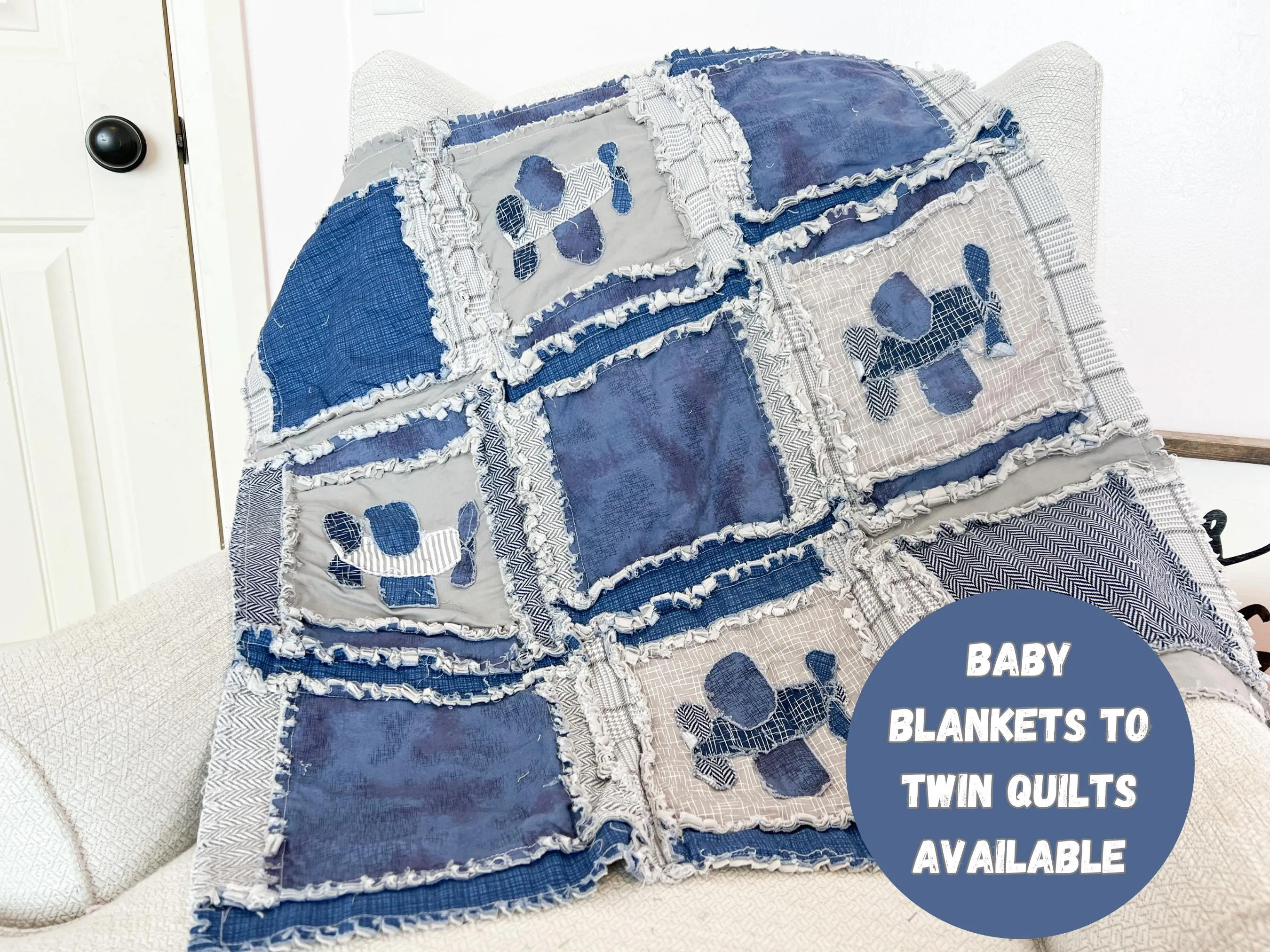 Airplane Quilt Baby Rag Quilt, Boy Crib Bedding, Navy Blue and Gray Baby Blanket, Mini Crib Quilt, and Crib Quilt for Boys