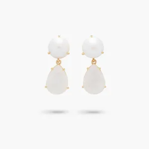Amare Wear Freshwater Pearl and Teardrop Moonstone Statement Earring