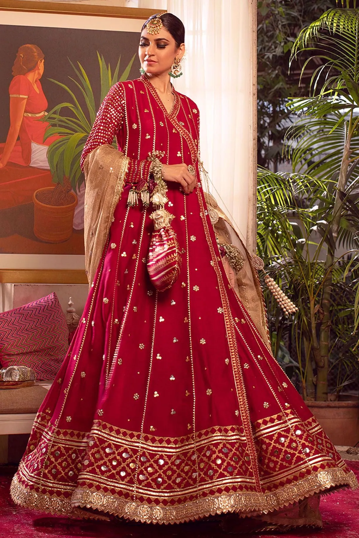 Angrakha Pishwas for Wedding Party in Maroonish Red Color #Y6186