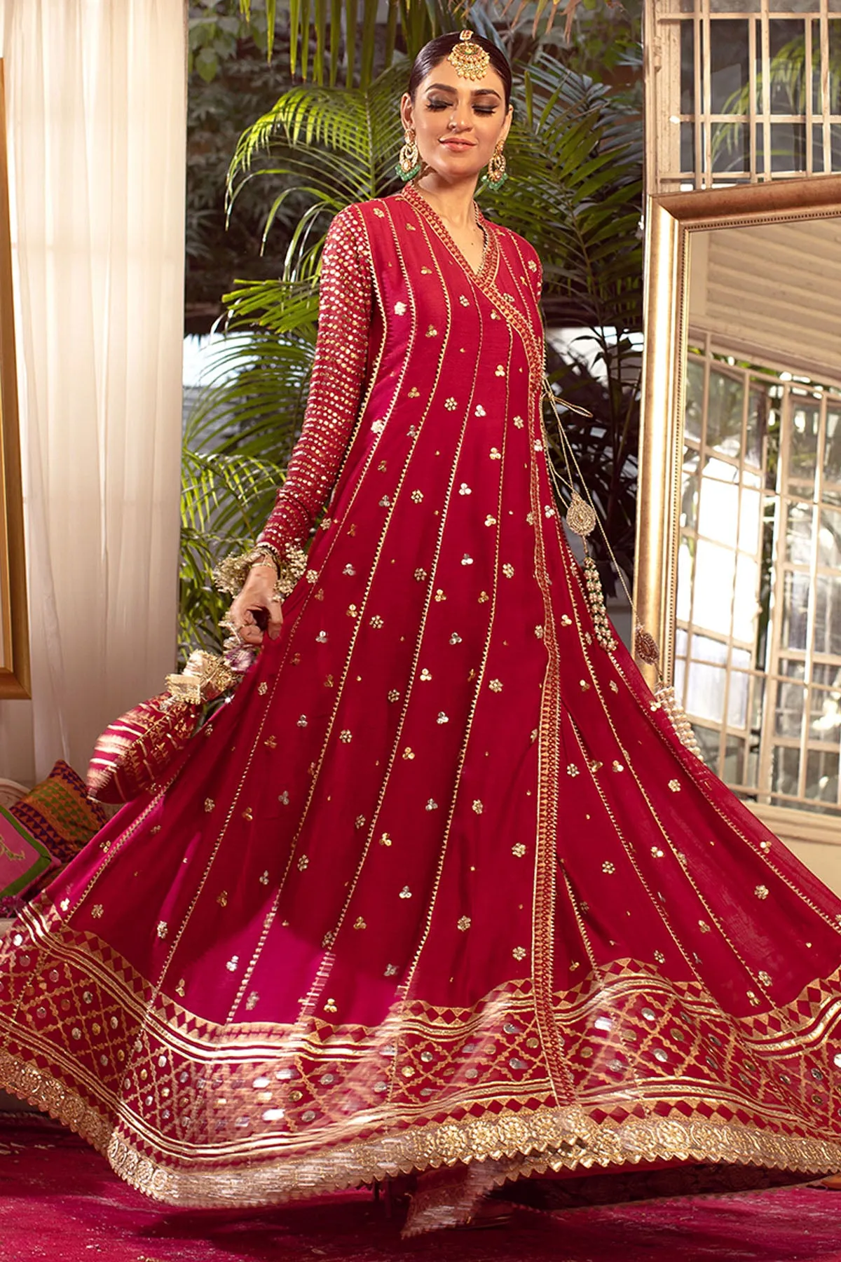 Angrakha Pishwas for Wedding Party in Maroonish Red Color #Y6186
