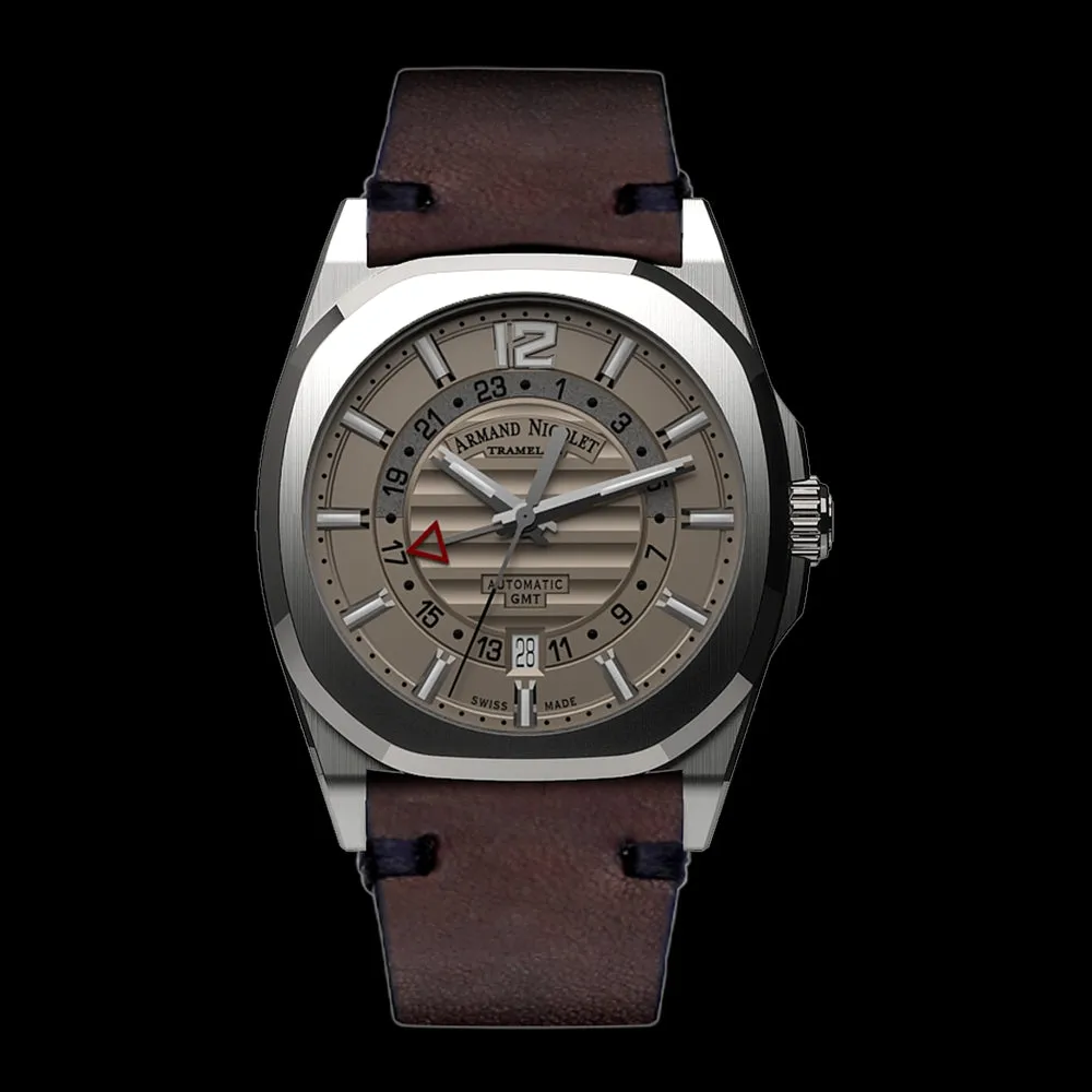 ARMAND NICOLET J09-3 MEN'S AUTOMATIC BROWN STRAP GREY DIAL WATCH