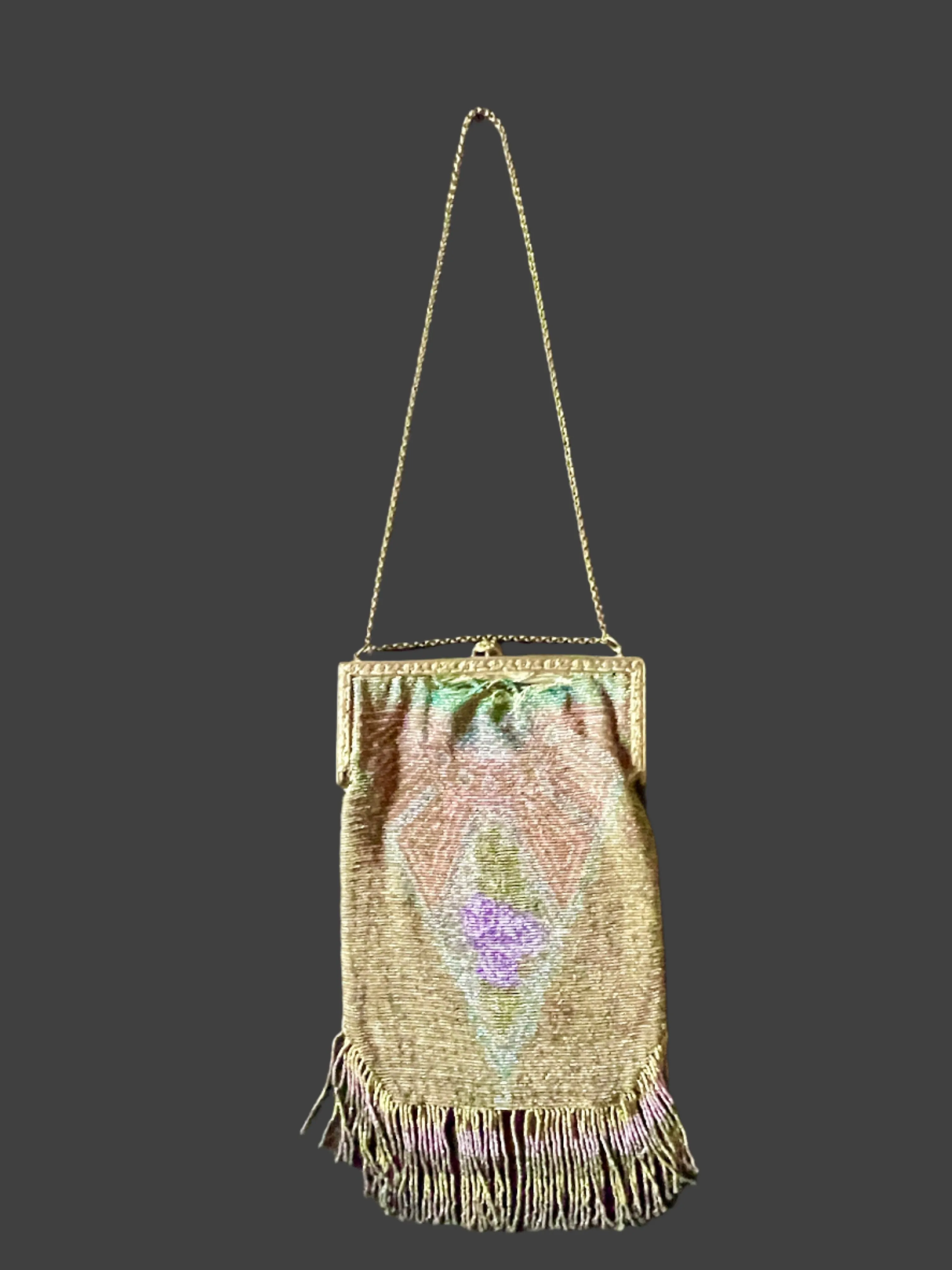 Art Deco - Hand Beaded Purse - 1920's - Made In France - Small Repair Needed In Back