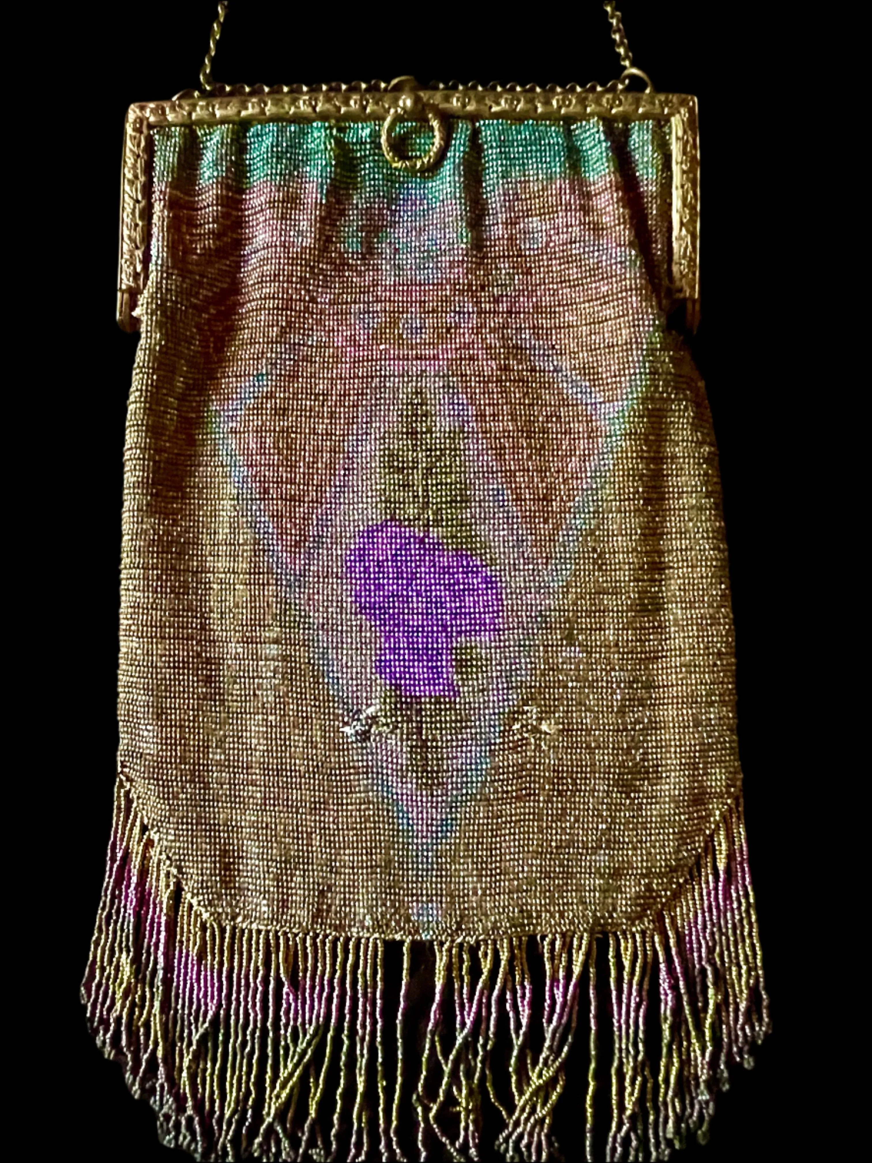 Art Deco - Hand Beaded Purse - 1920's - Made In France - Small Repair Needed In Back