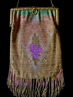 Art Deco - Hand Beaded Purse - 1920's - Made In France - Small Repair Needed In Back