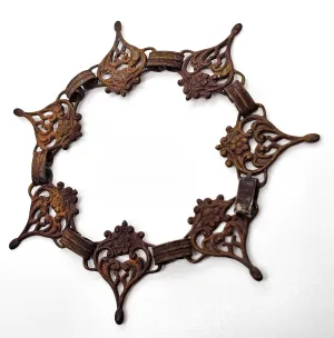 Art Nouveau brass metal flower cartouche antique tennis panel bracelet