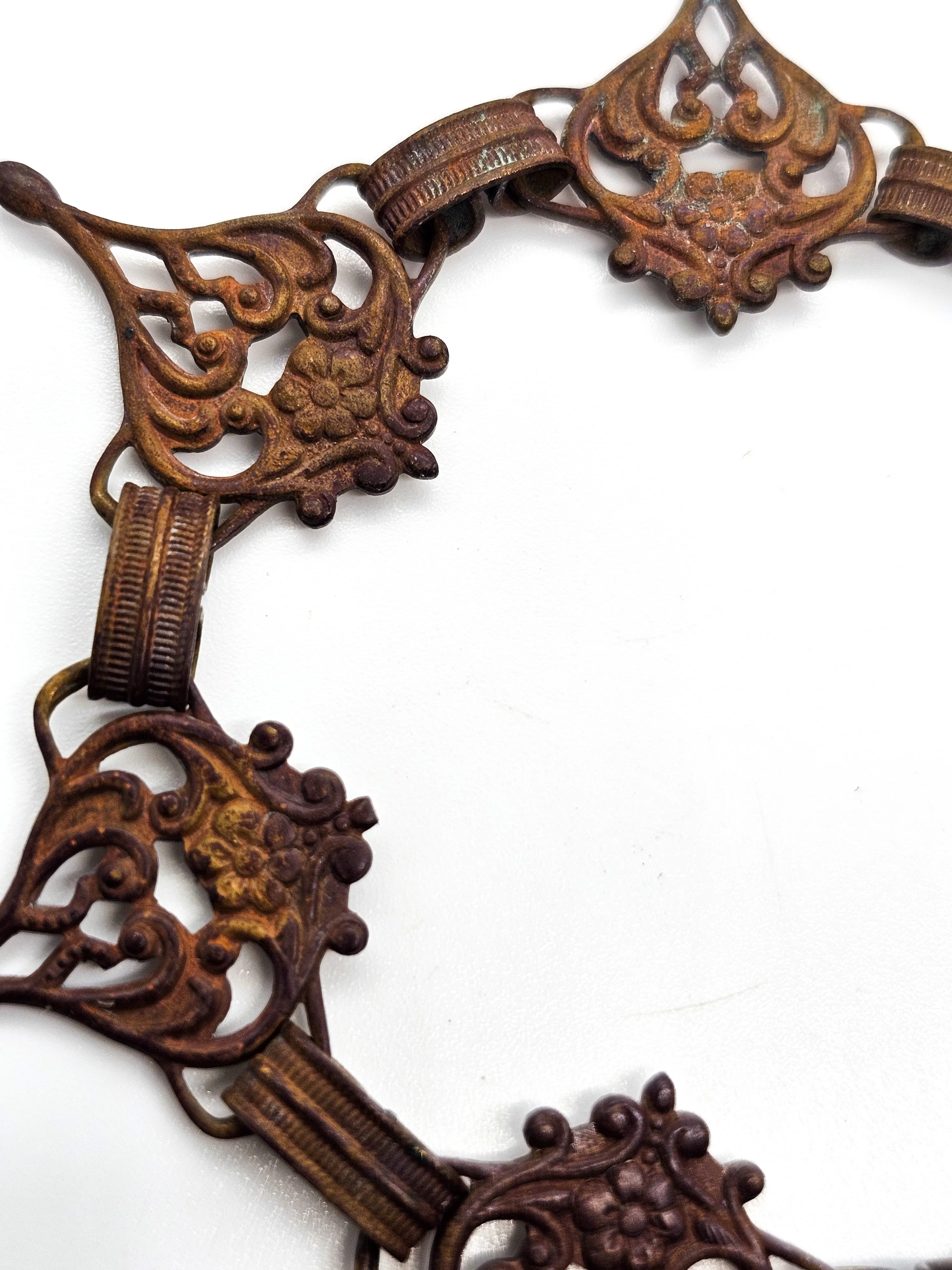 Art Nouveau brass metal flower cartouche antique tennis panel bracelet