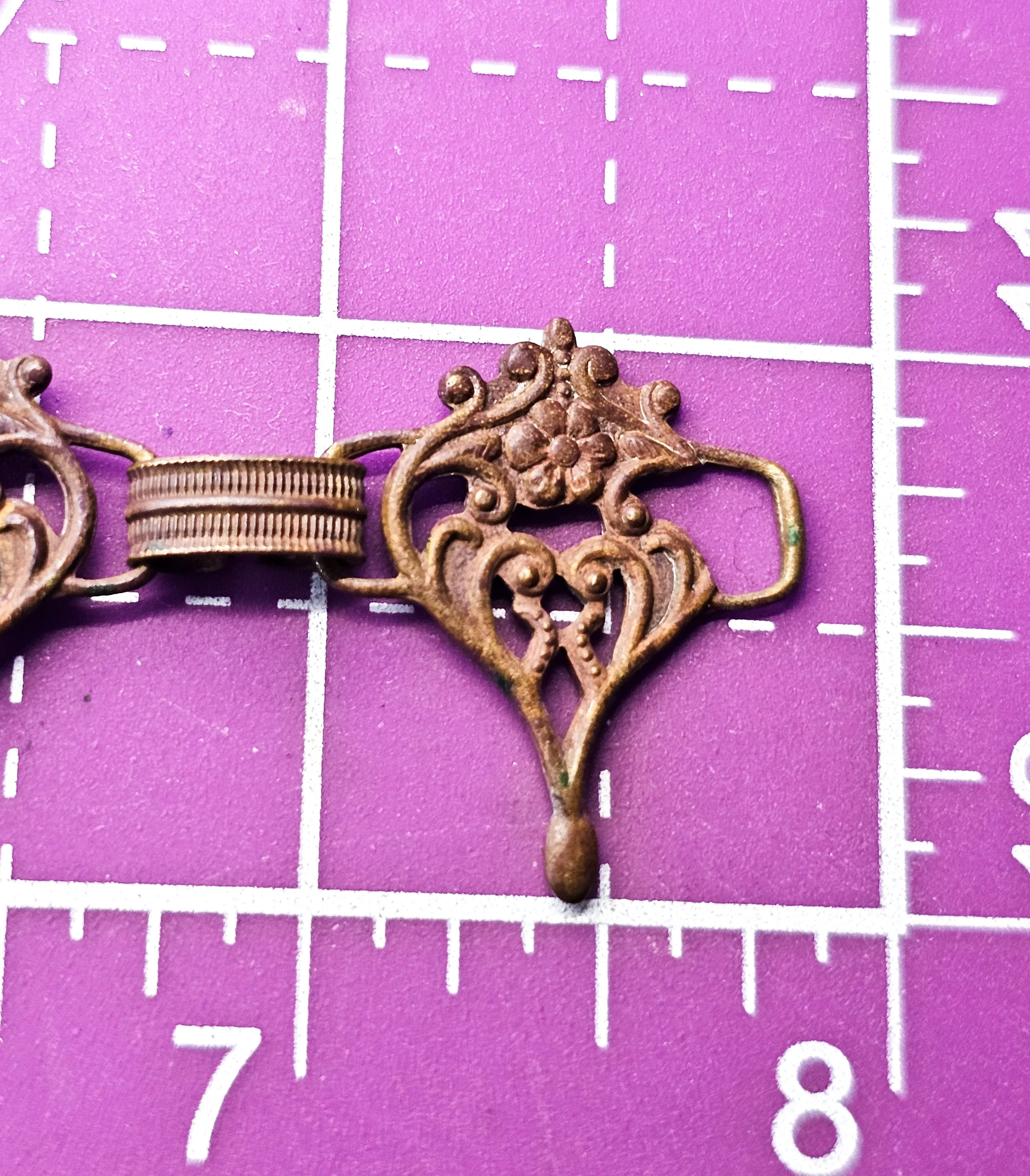 Art Nouveau brass metal flower cartouche antique tennis panel bracelet
