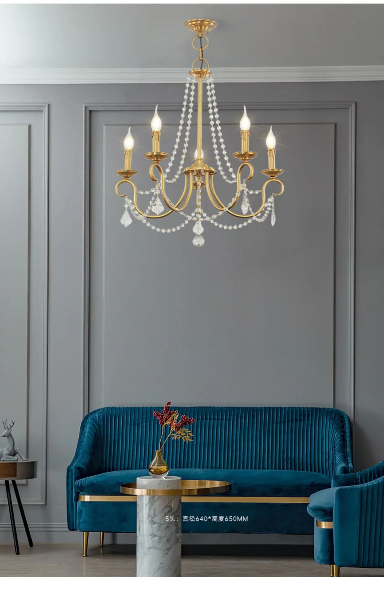 Aure Brass Crystal Chandelier Lamp