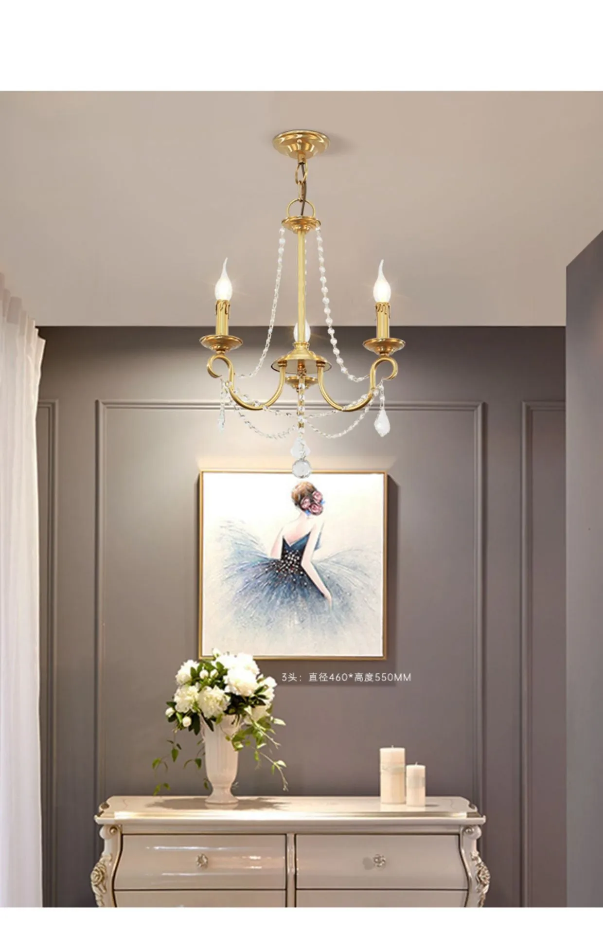 Aure Brass Crystal Chandelier Lamp