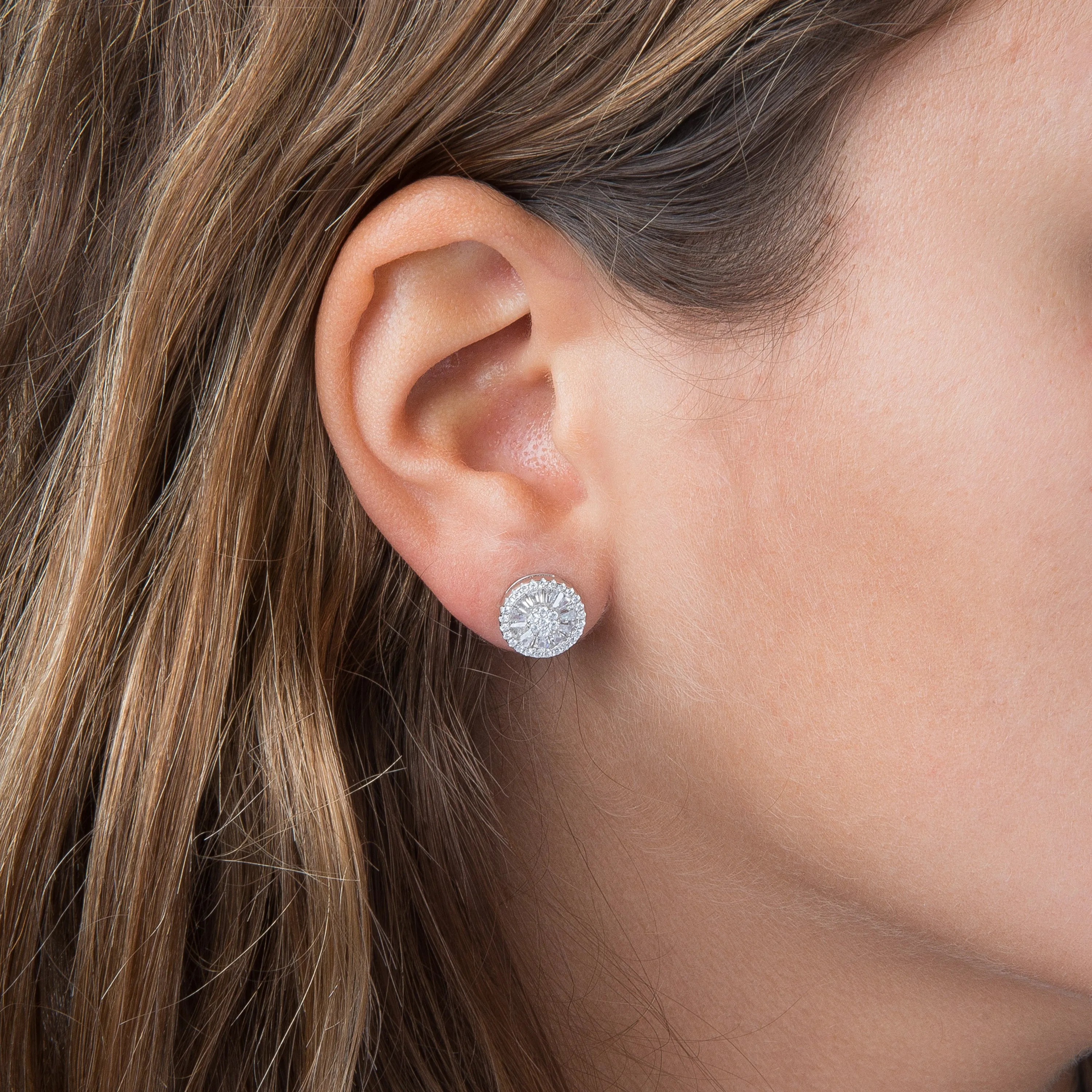 Baguette CZ Dial Stud Earring