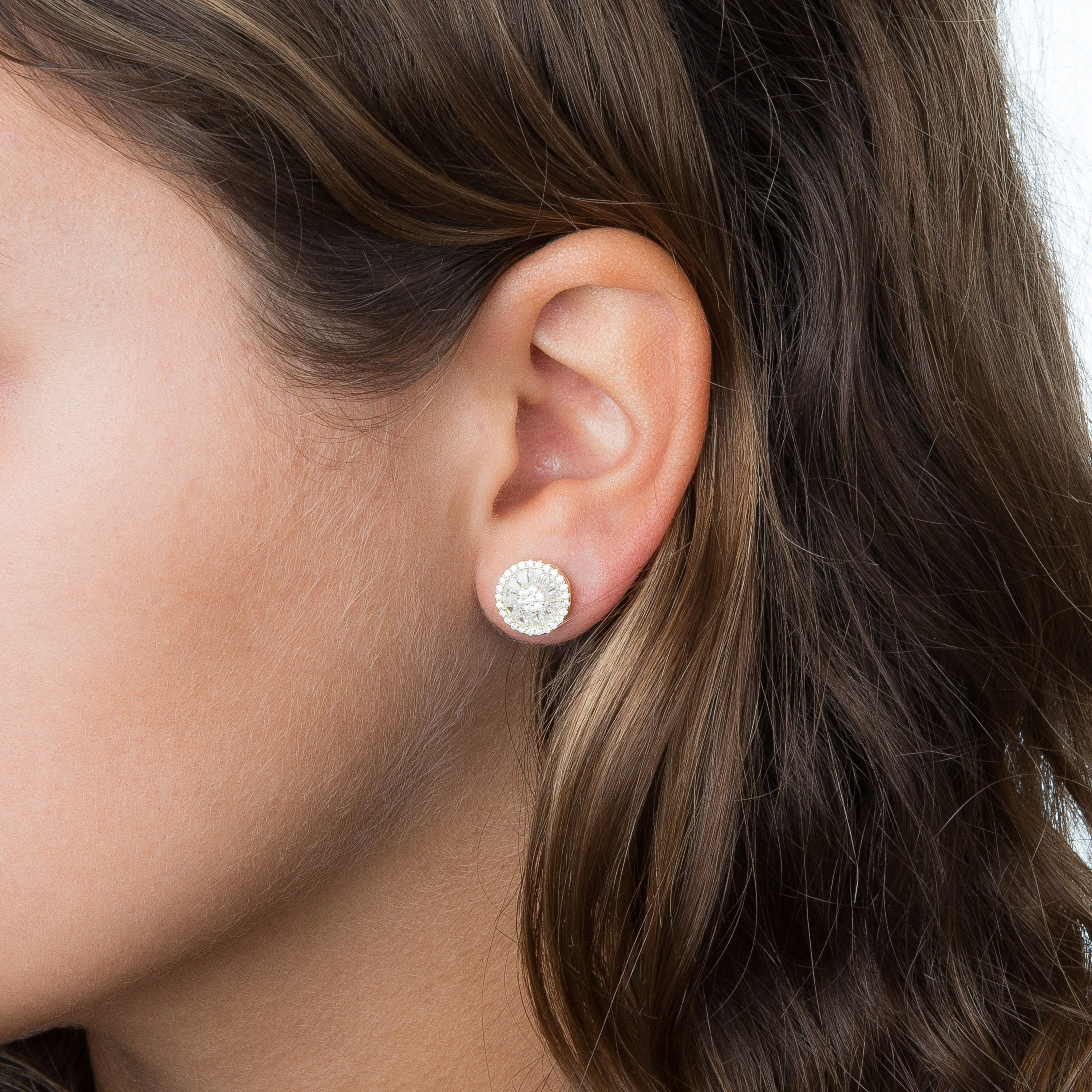 Baguette CZ Dial Stud Earring