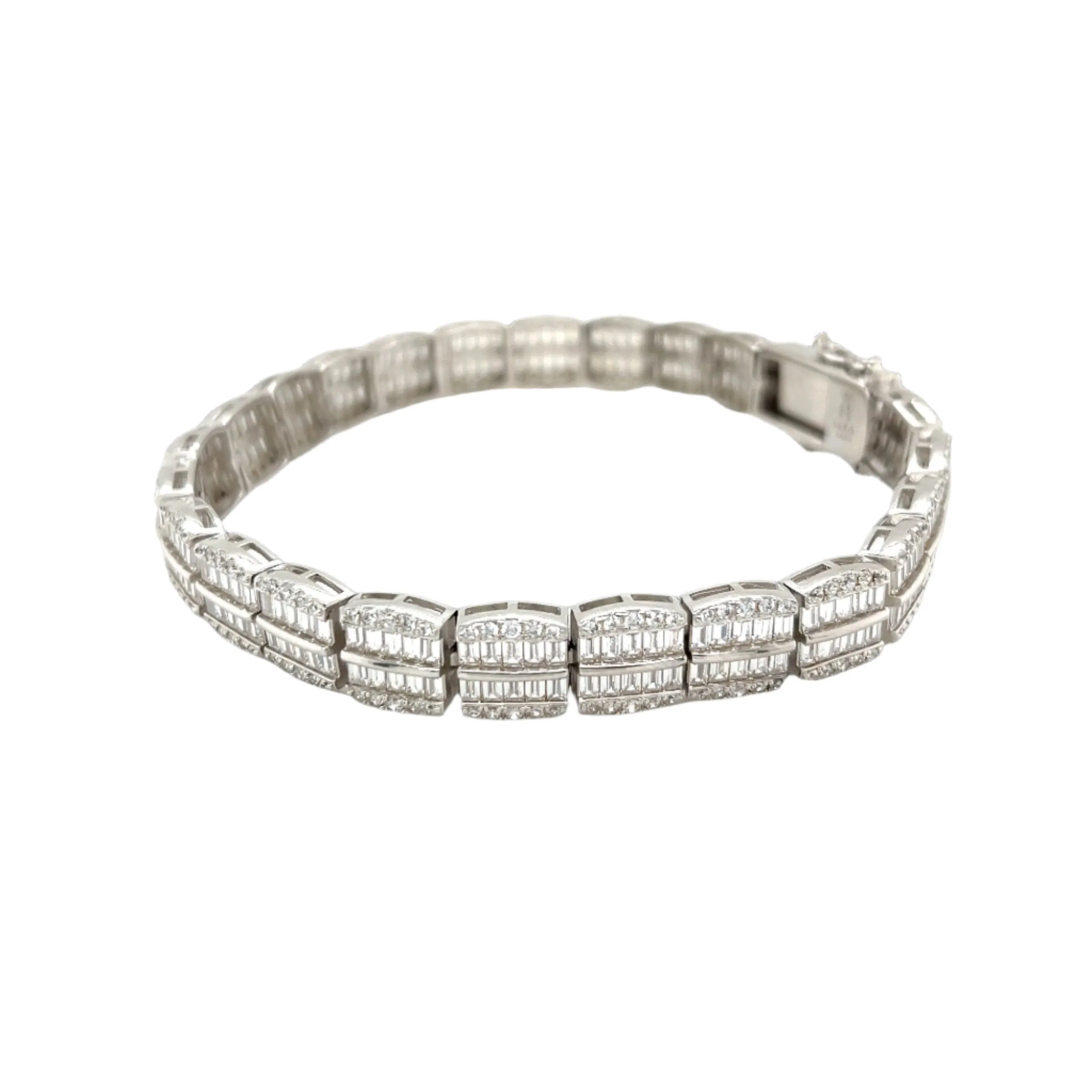 Baguette Diamond Cut Sterling 8.5" Cubic Zirconia Bracelet - C36609