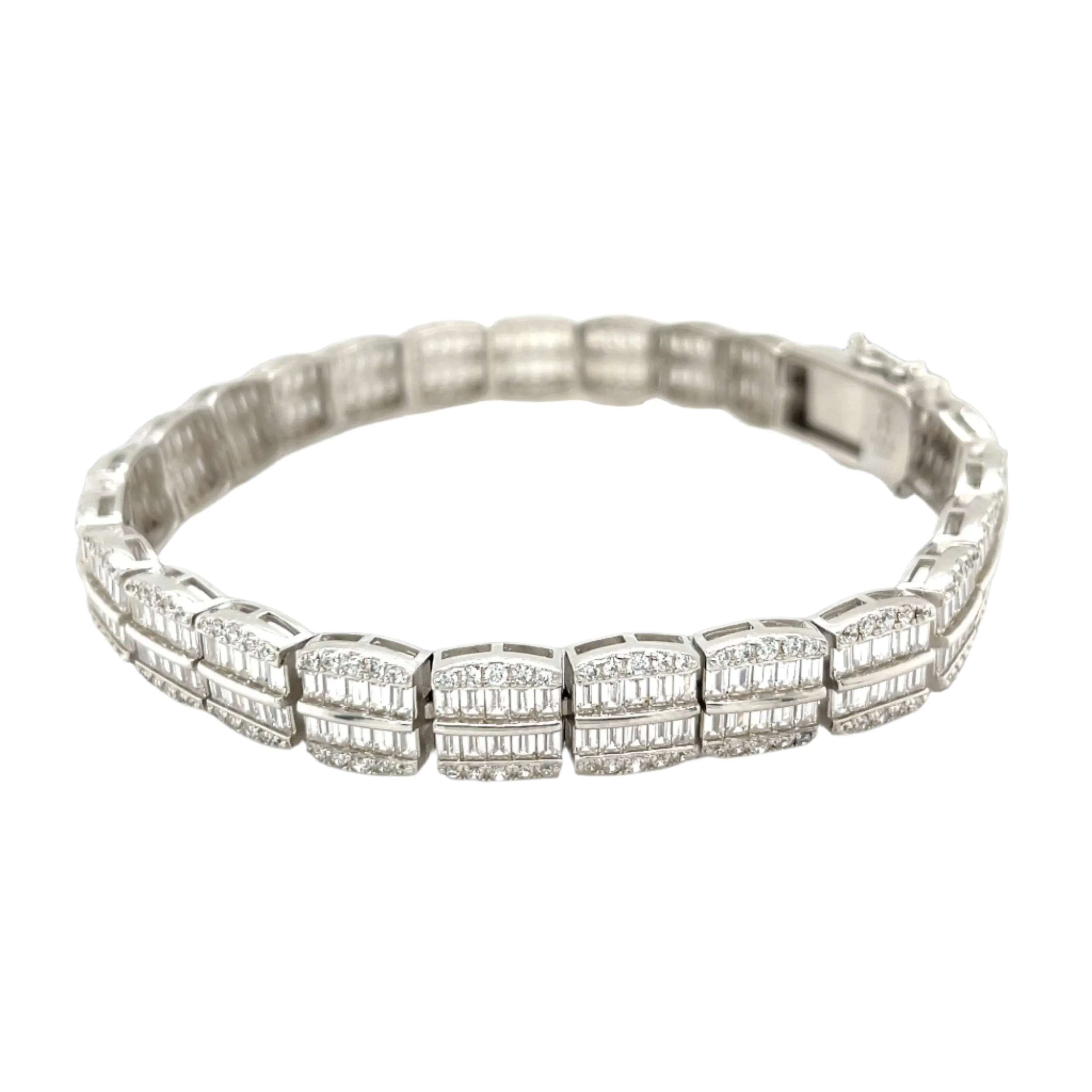 Baguette Diamond Cut Sterling 8.5" Cubic Zirconia Bracelet - C36609