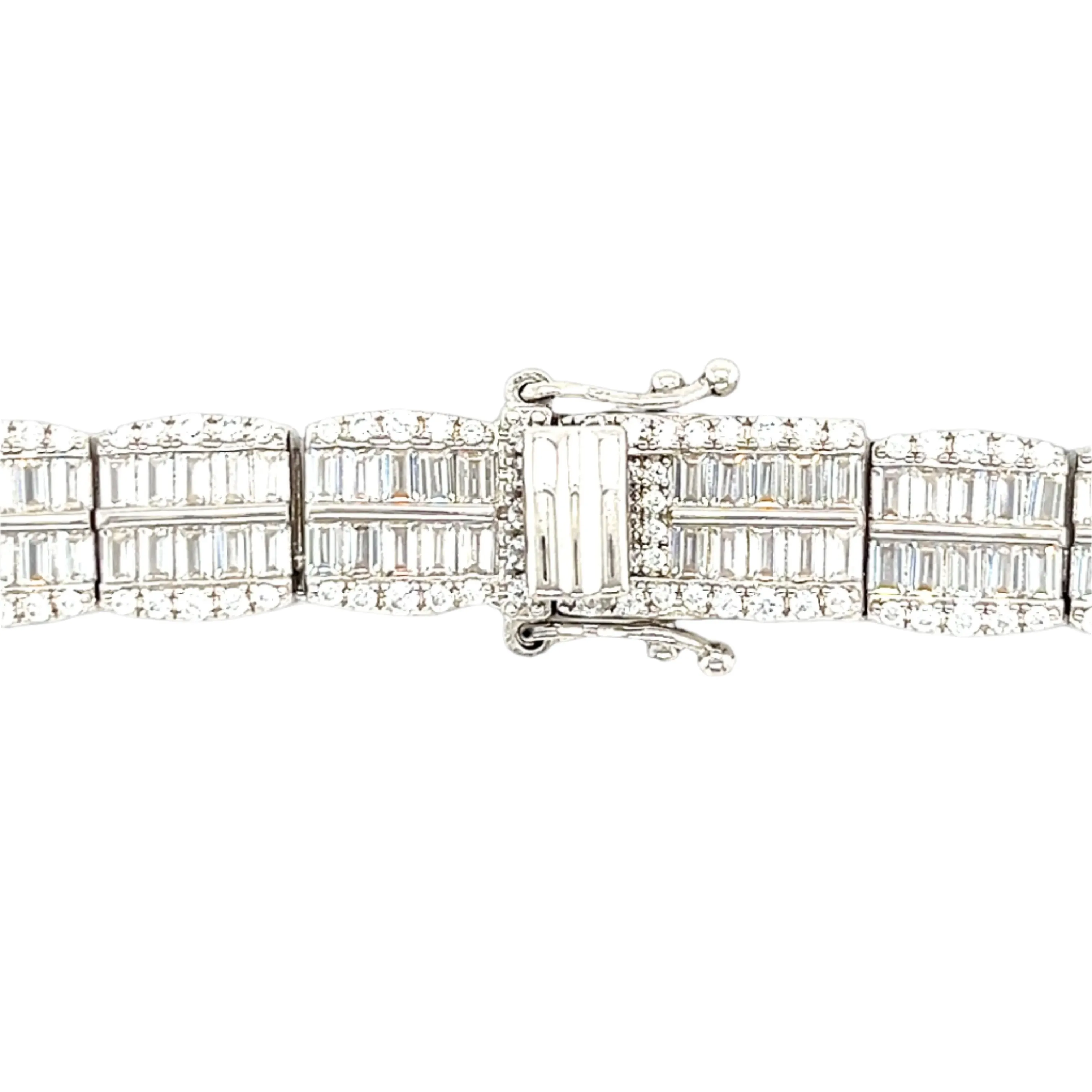 Baguette Diamond Cut Sterling 8.5" Cubic Zirconia Bracelet - C36609