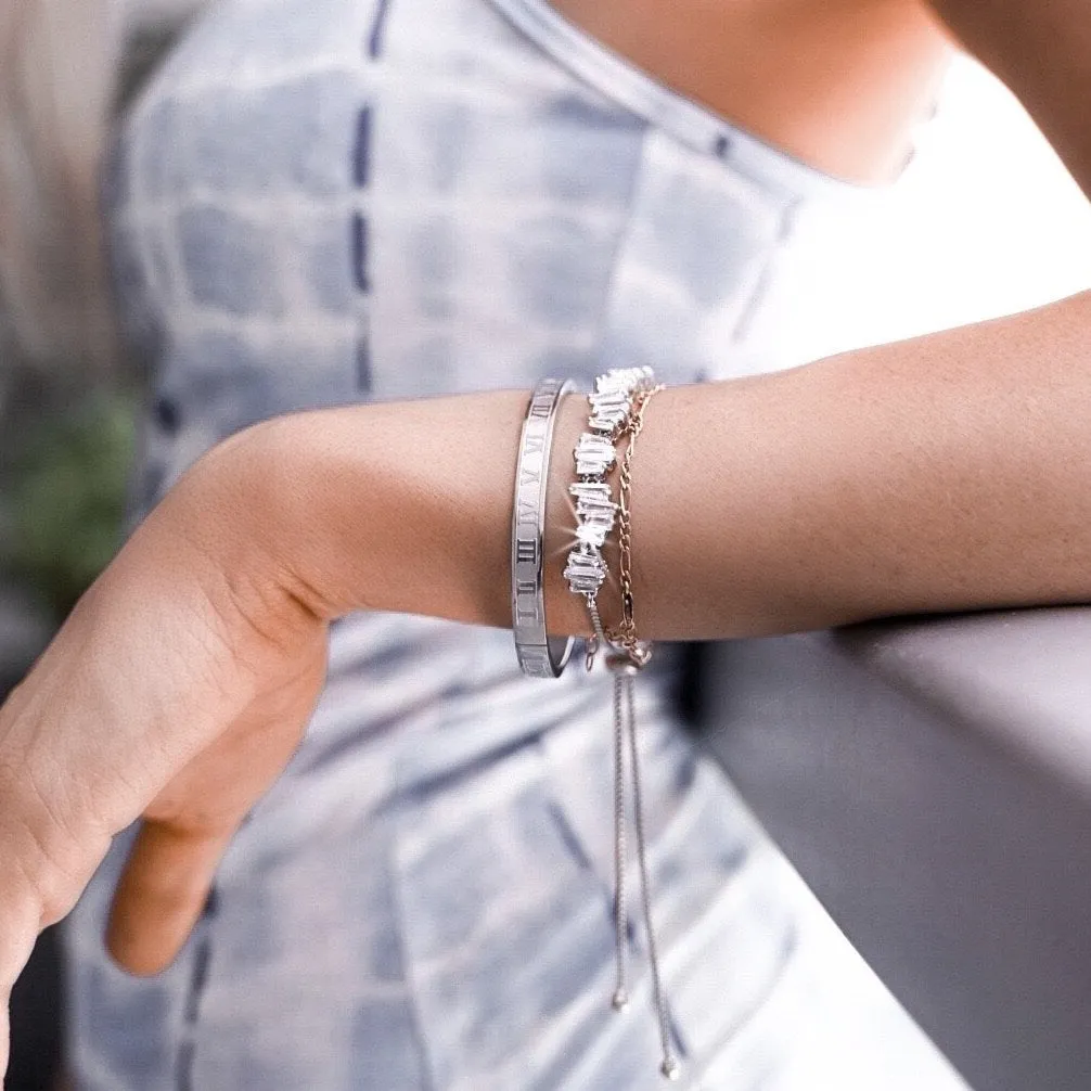 Baguette Sterling Silver Bracelet (Adjustable)