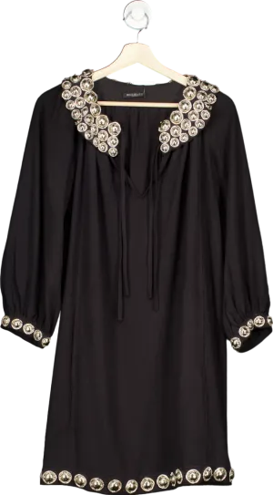 Balmain Black Embellished Silk Long Sleeve Dress UK 12