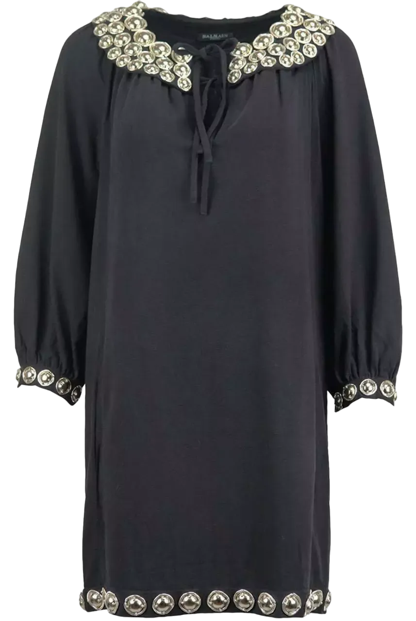 Balmain Black Embellished Silk Long Sleeve Dress UK 12