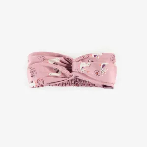 Bandeau noué mauve à motifs, bébé  || Purple patterned knotted headband, baby
