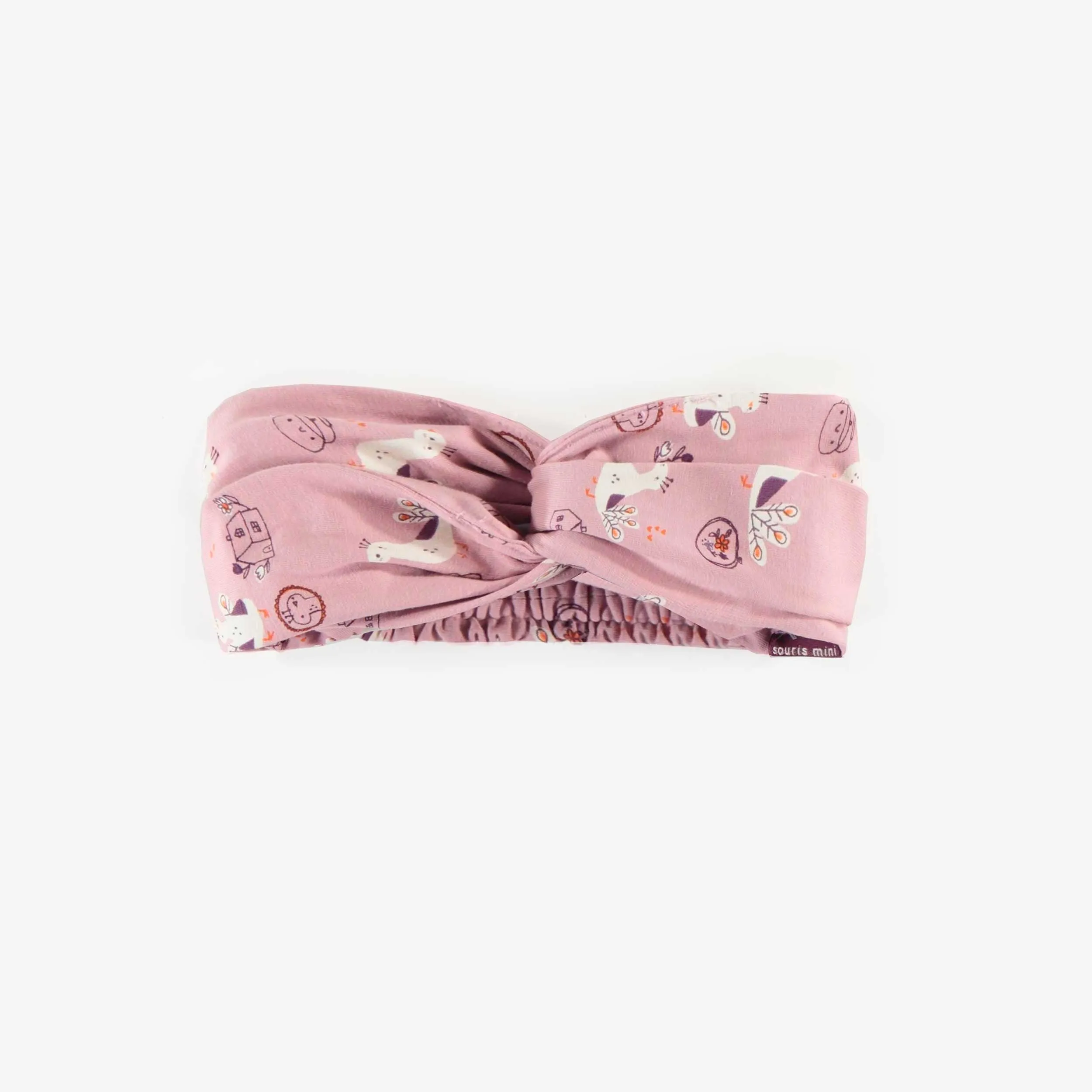 Bandeau noué mauve à motifs, bébé  || Purple patterned knotted headband, baby