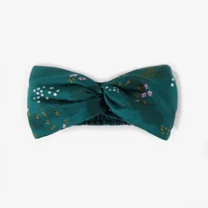 Bandeau vert à motifs en viscose, enfant   || Green patterned headband in viscose, child