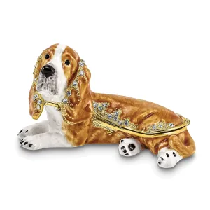 Bejeweled Gold Tone, Brown Color Finish OTIS Bassett Hound Trinket Box