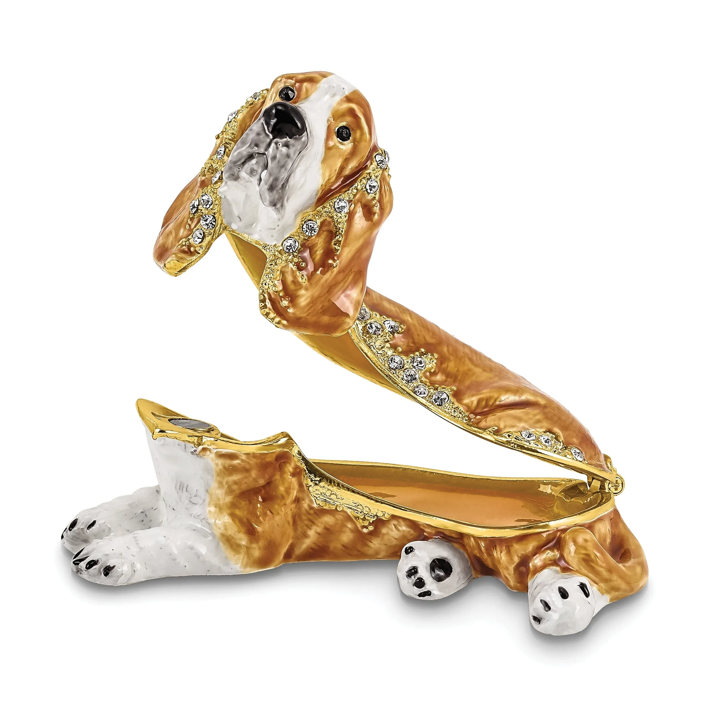 Bejeweled Gold Tone, Brown Color Finish OTIS Bassett Hound Trinket Box