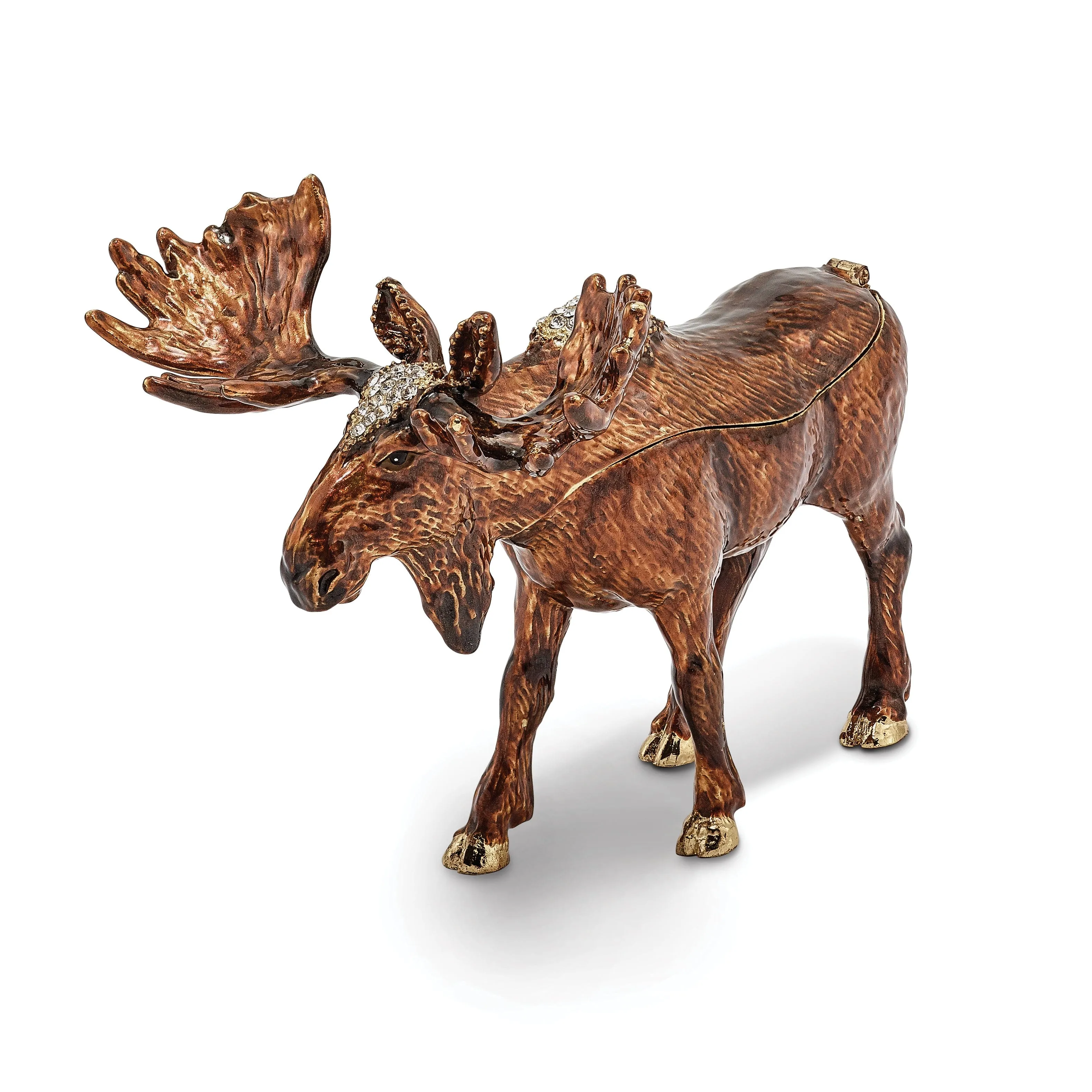 Bejeweled Pewter Black White Color Enamel MILTON Moose Trinket Box