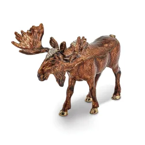 Bejeweled Pewter Black White Color Enamel MILTON Moose Trinket Box