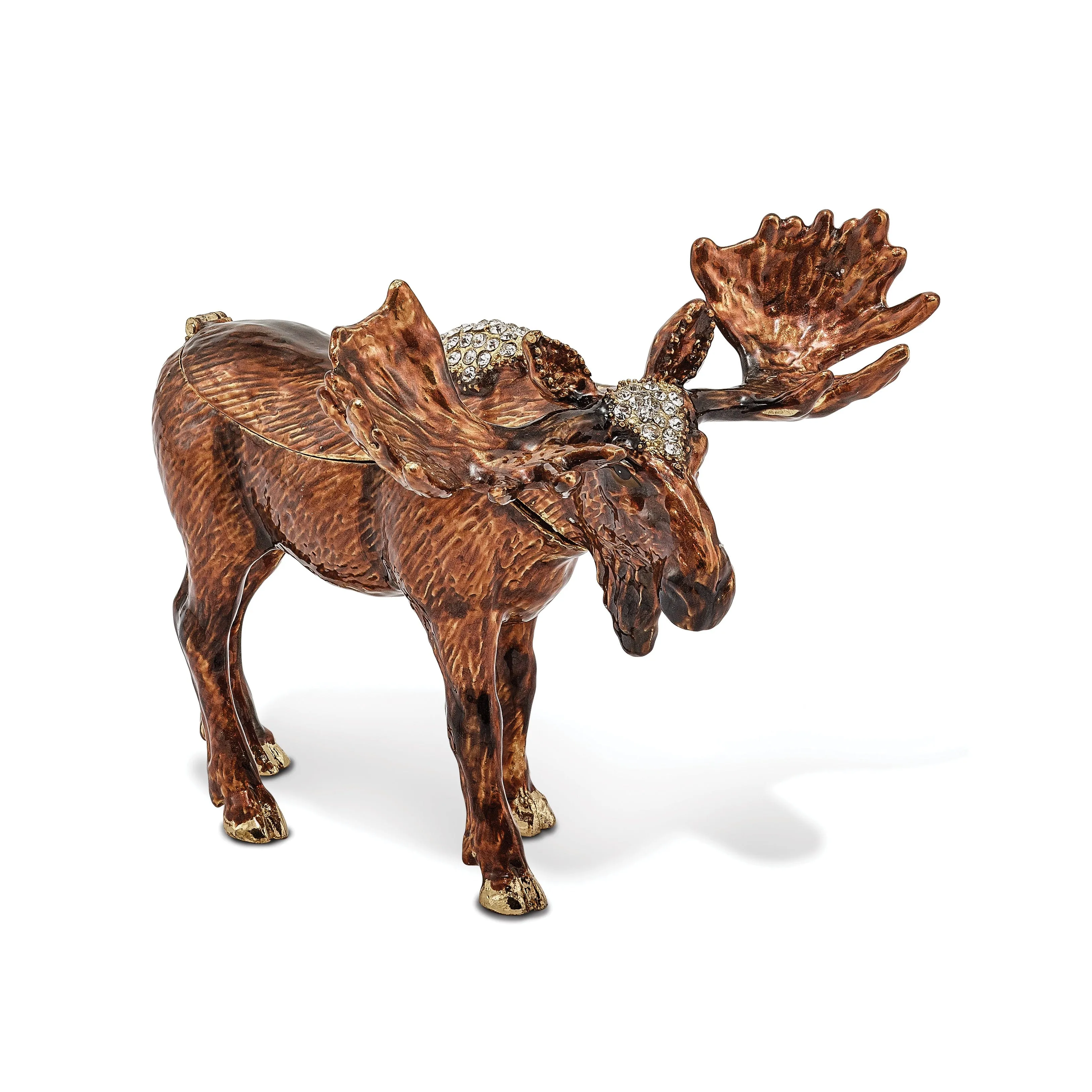 Bejeweled Pewter Black White Color Enamel MILTON Moose Trinket Box