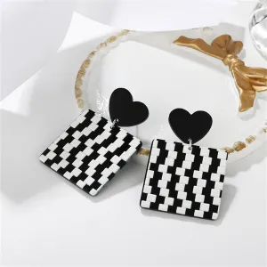Black Acrylic & Silver-Plated Abstract Checkerboard Earrings